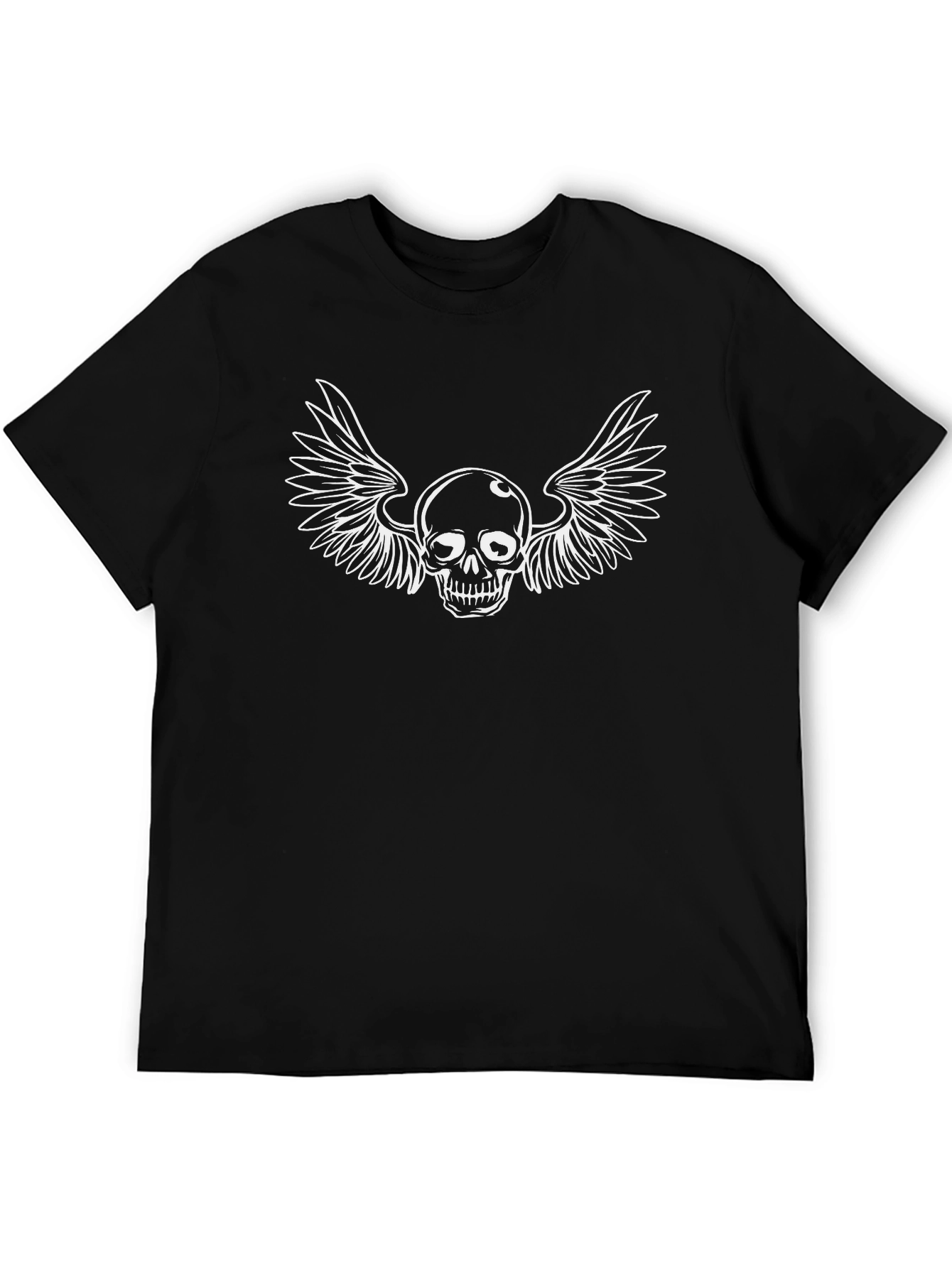Black Skull With Wings Graphic Tee