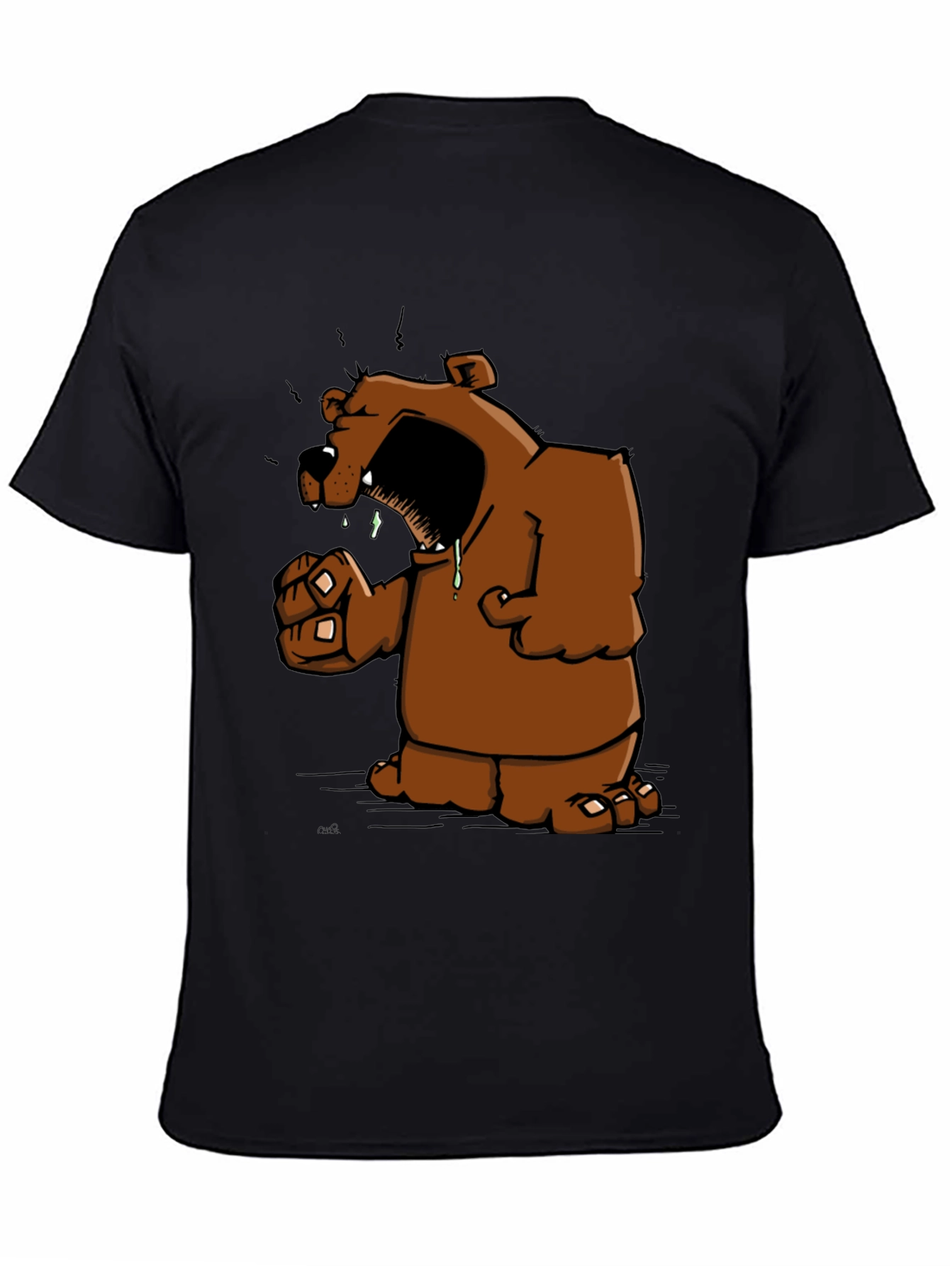 Angry Cartoon Bear Graphic Black T-Shirt