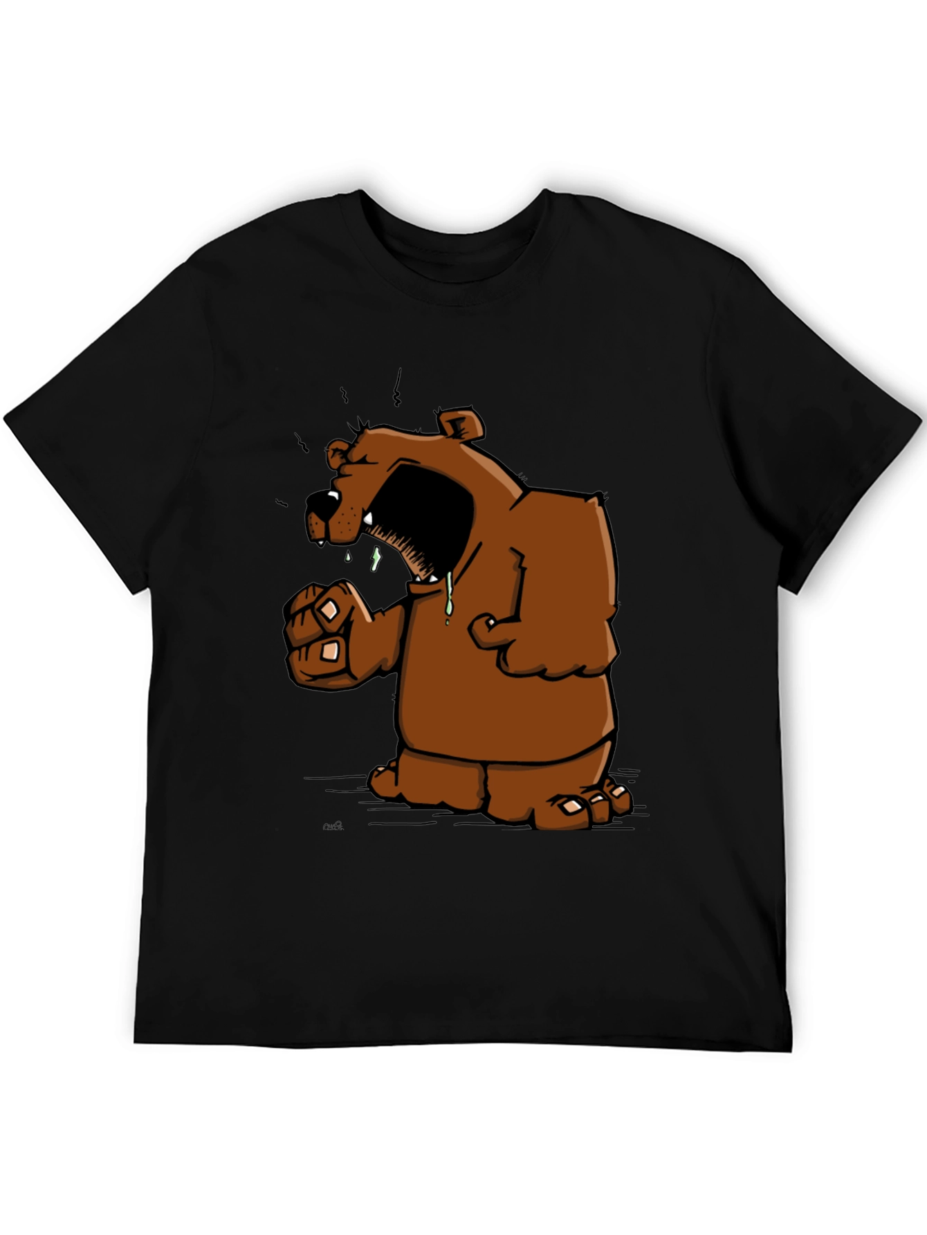Angry Cartoon Bear Graphic Black T-Shirt