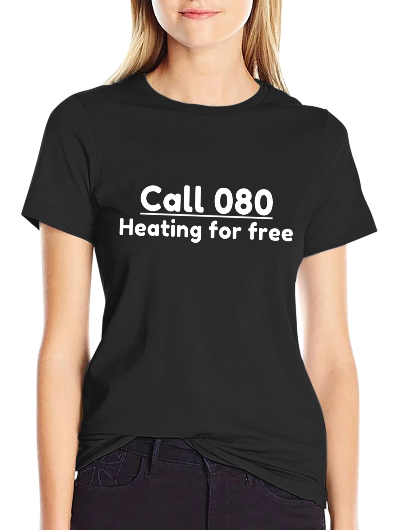 Call 080 Heating For Free Black T-Shirt