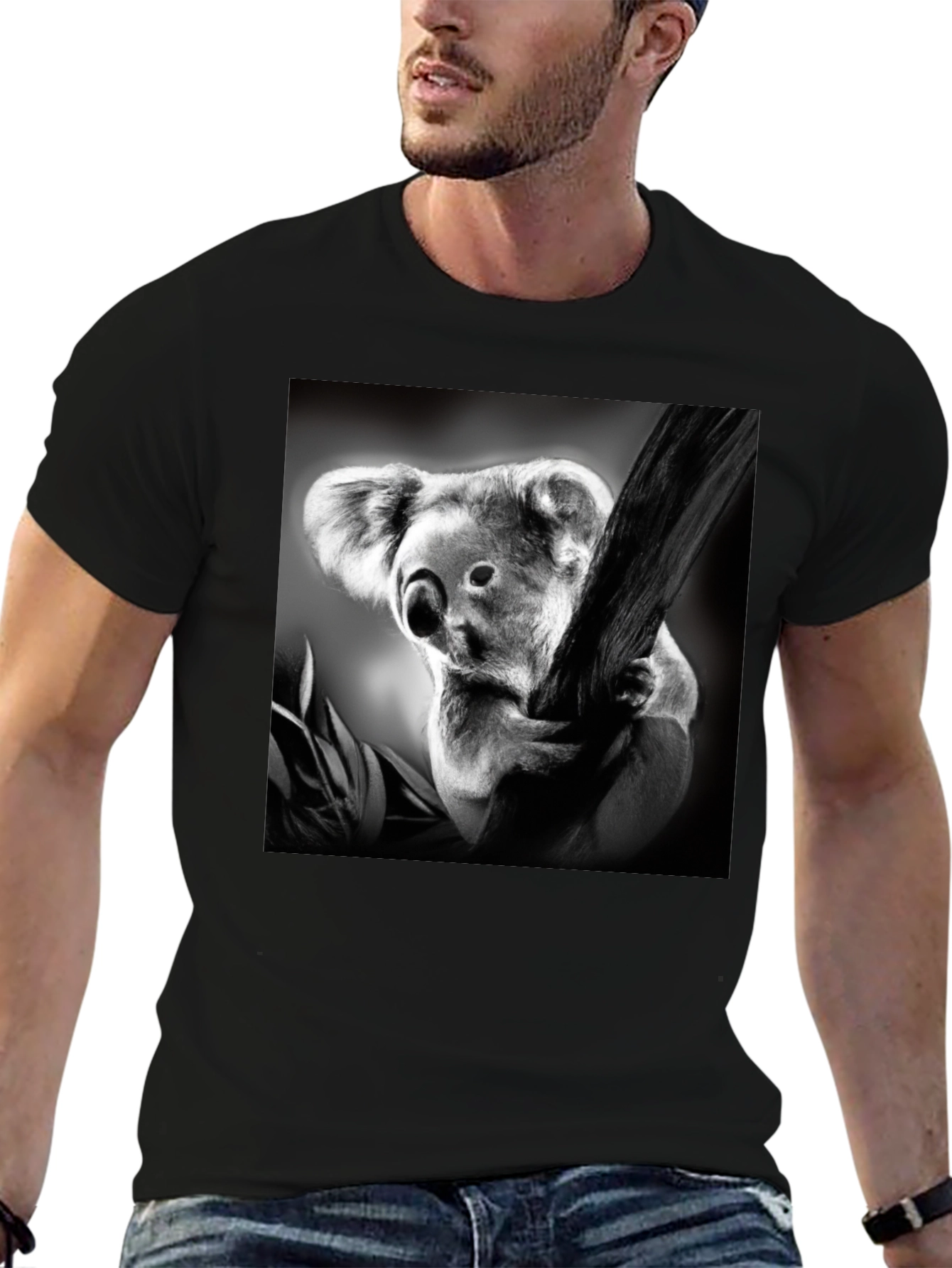 Koala Bear Print Black T-Shirt