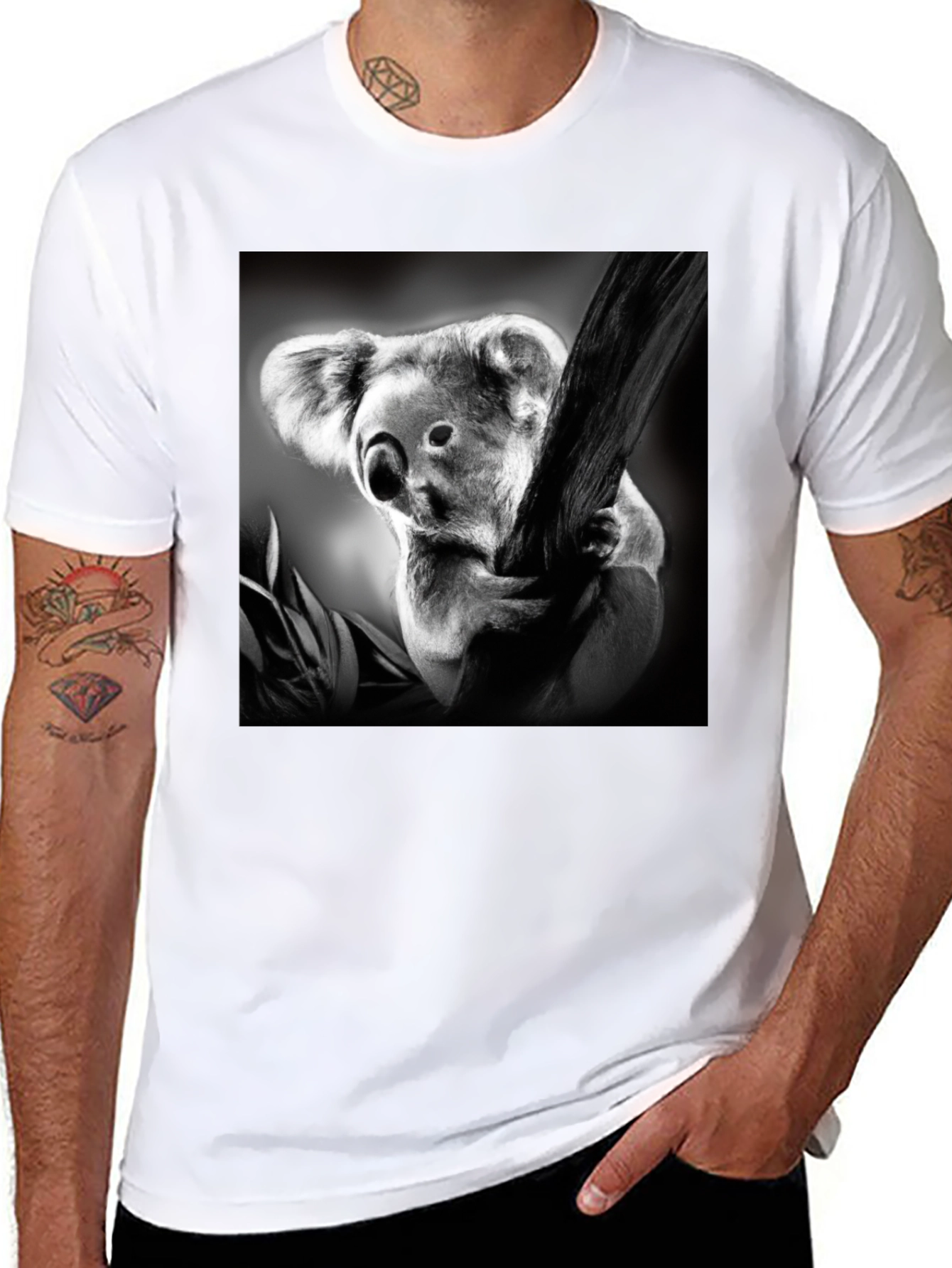 Koala Bear Print Black T-Shirt