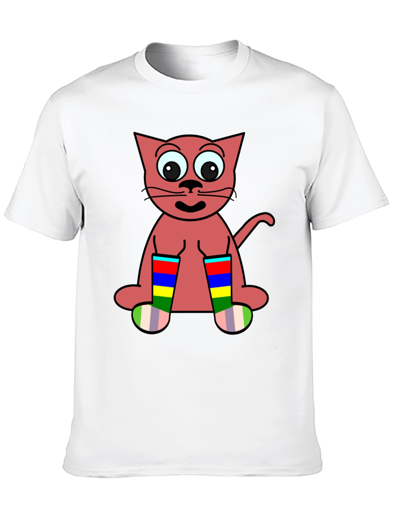 Cartoon Cat Rainbow Socks Black T-Shirt