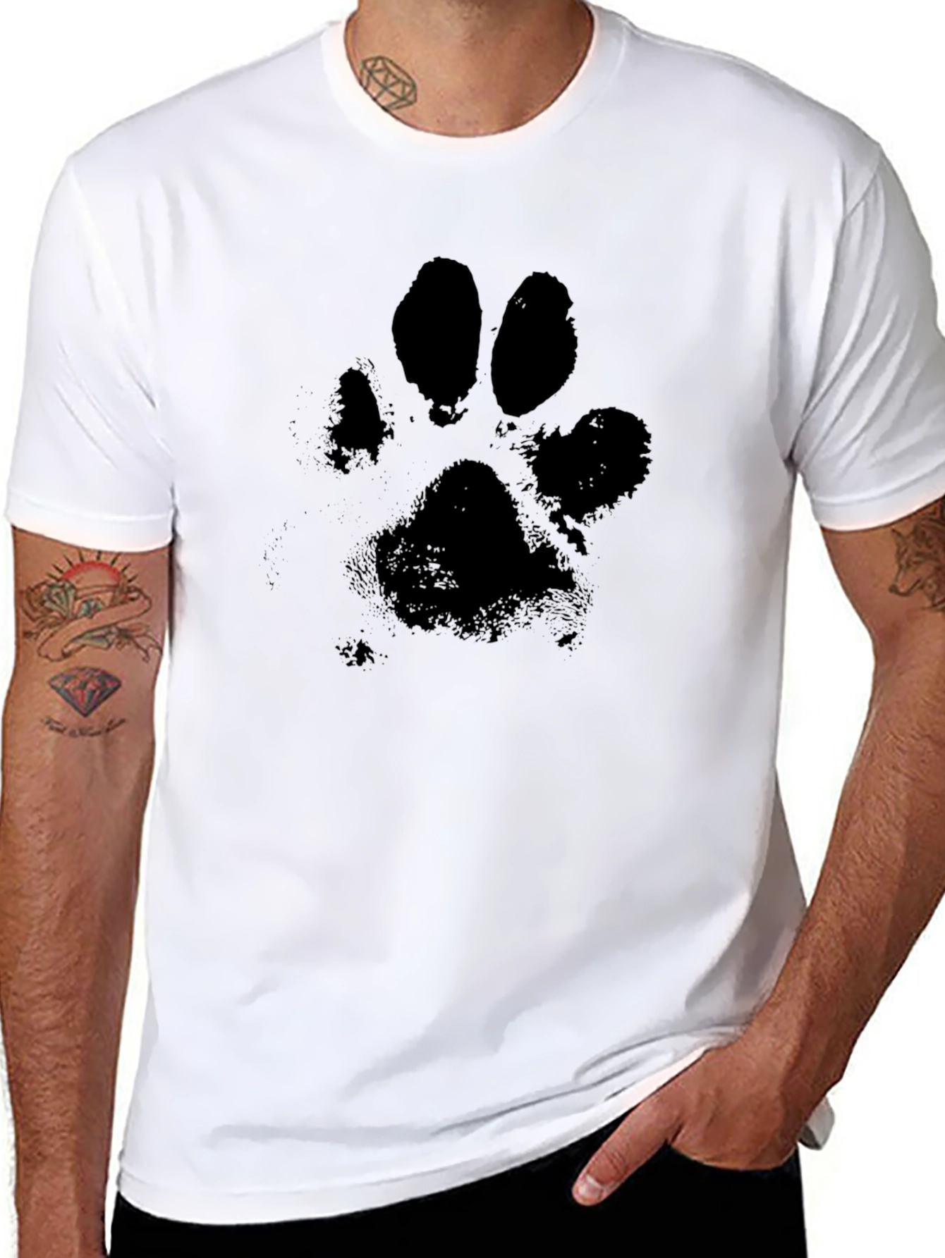 Black T-Shirt with Paw Print Graphic
