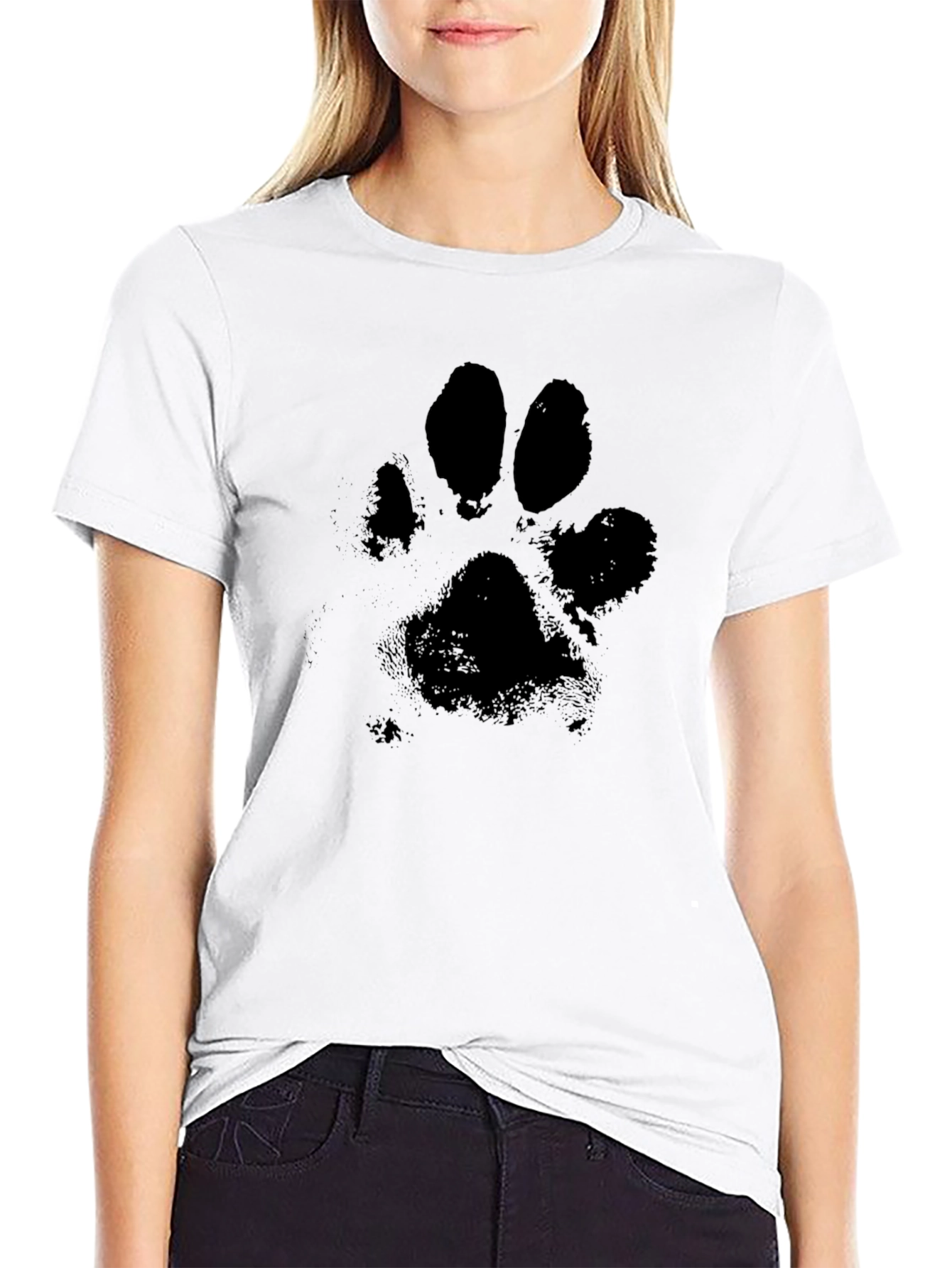 Black T-Shirt with Paw Print Graphic