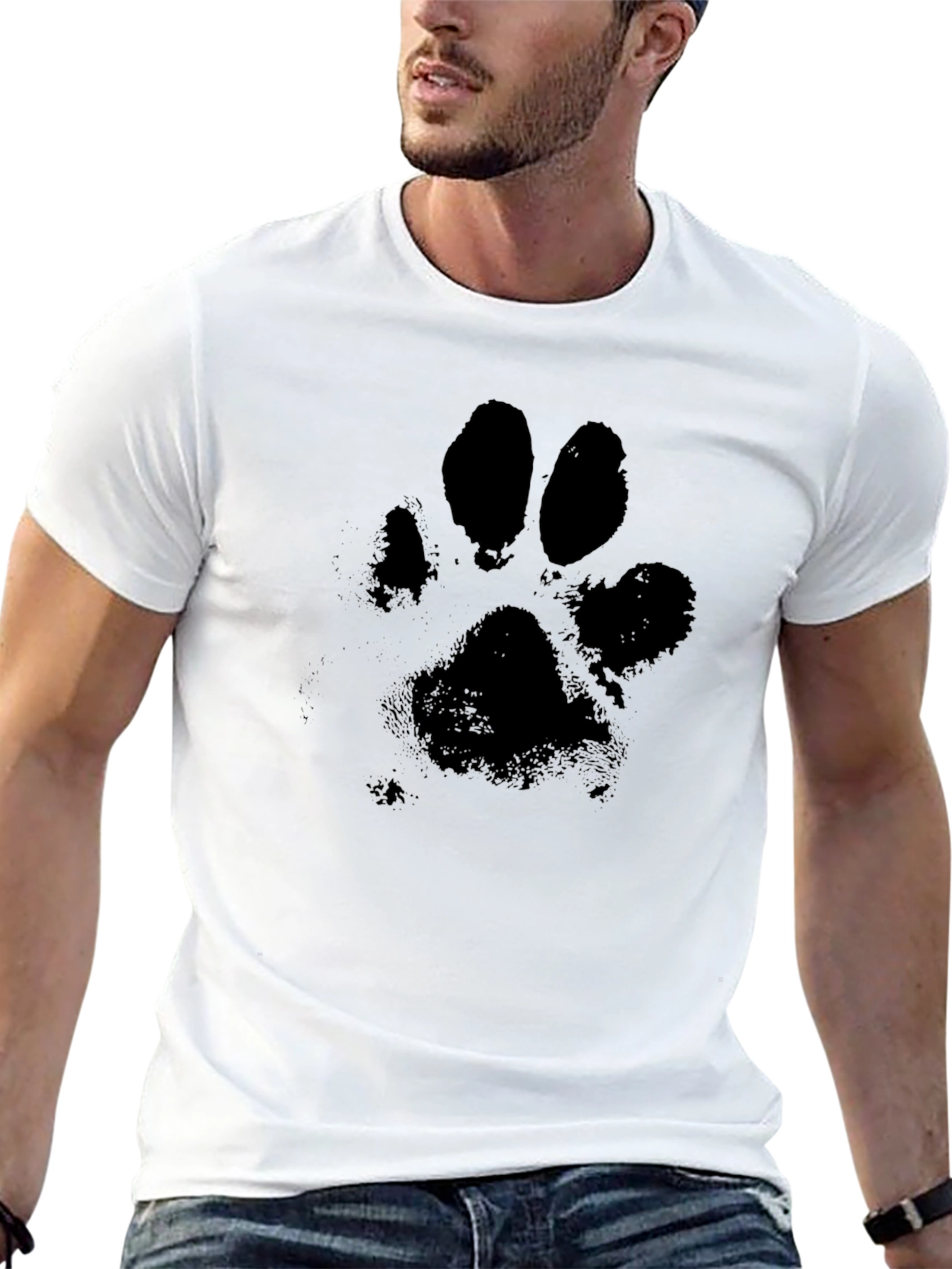 Black T-Shirt with Paw Print Graphic