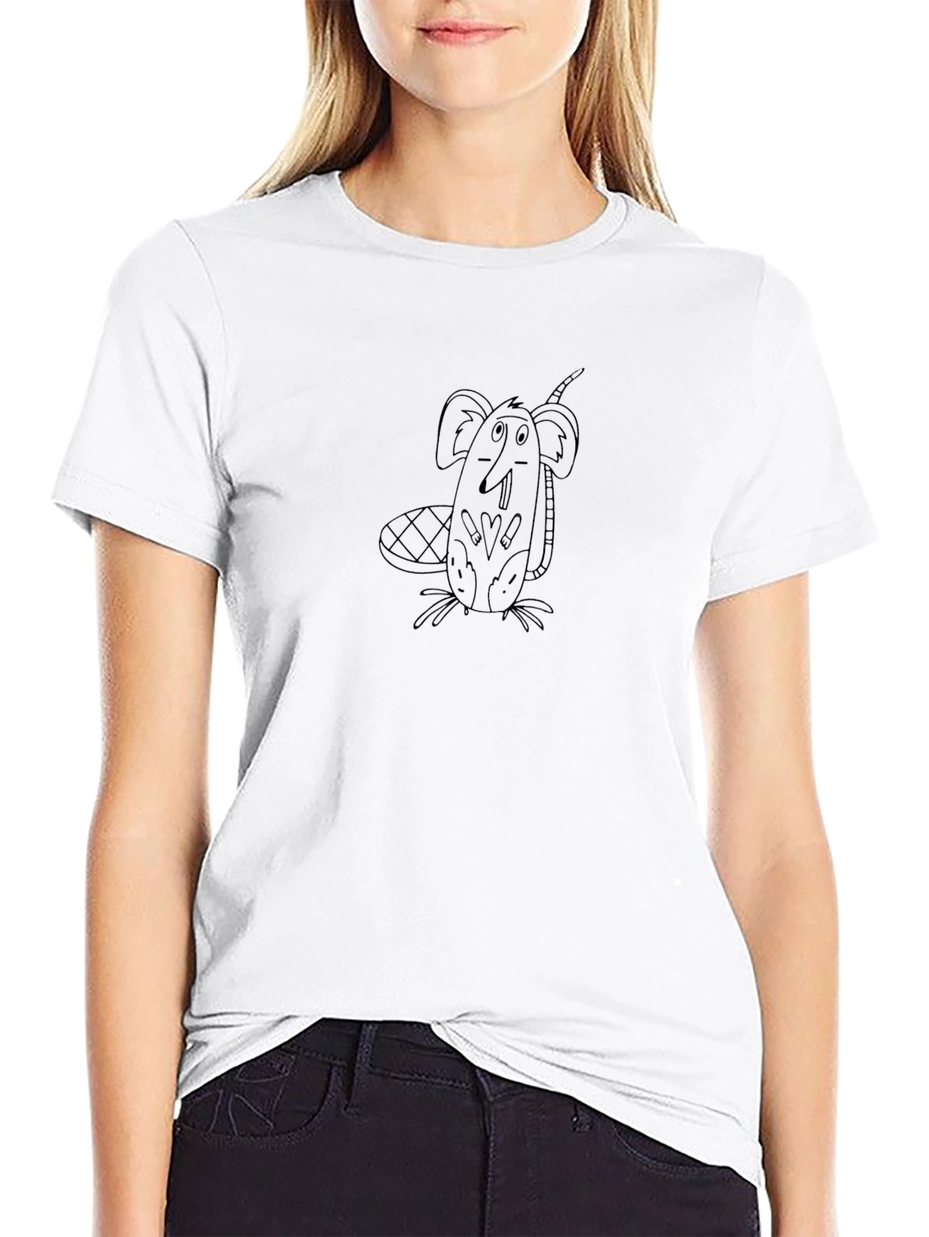Black Beaver Cartoon T-Shirt