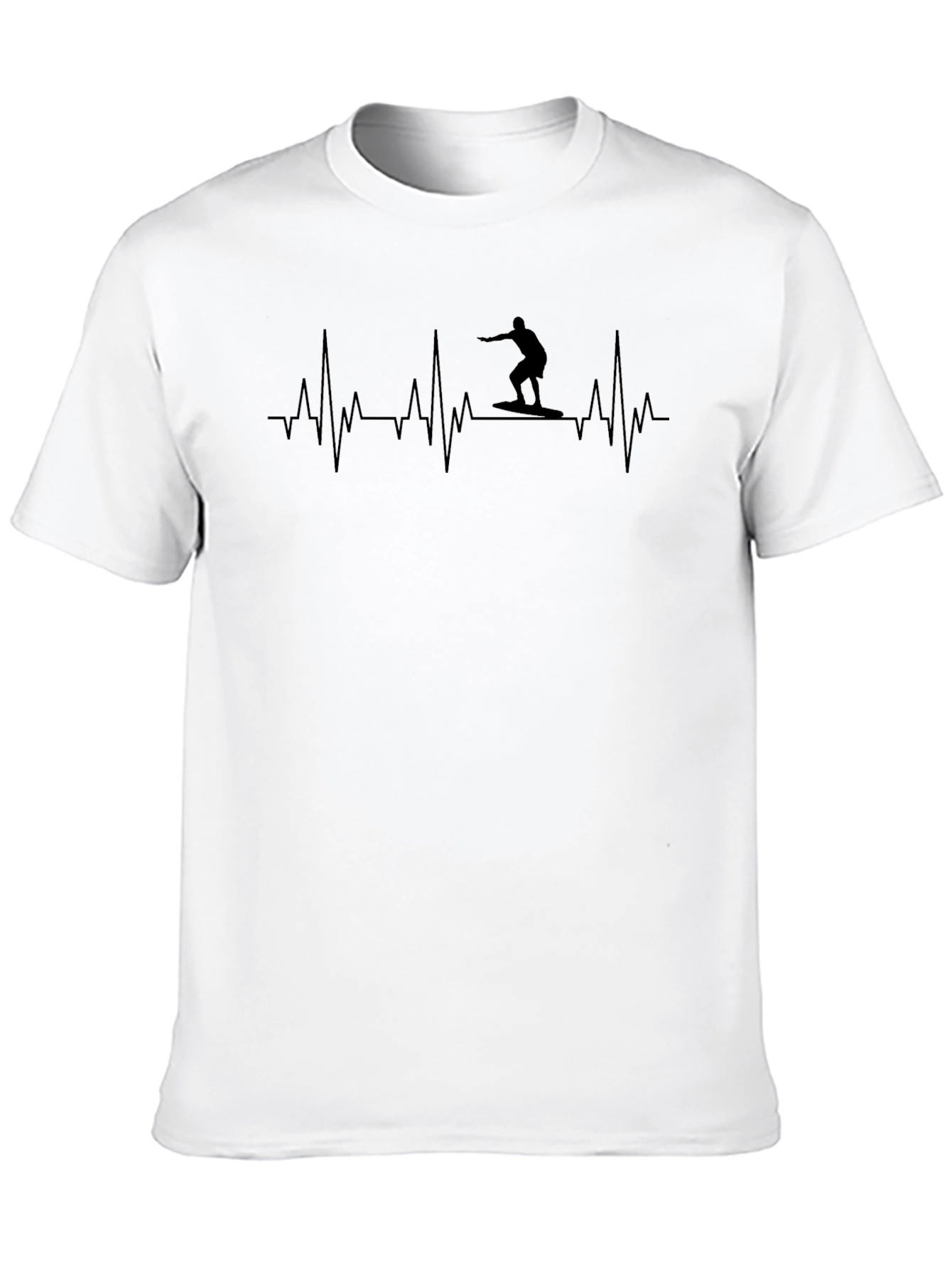 Surfing Heartbeat Graphic Tee - Black Cotton T-Shirt