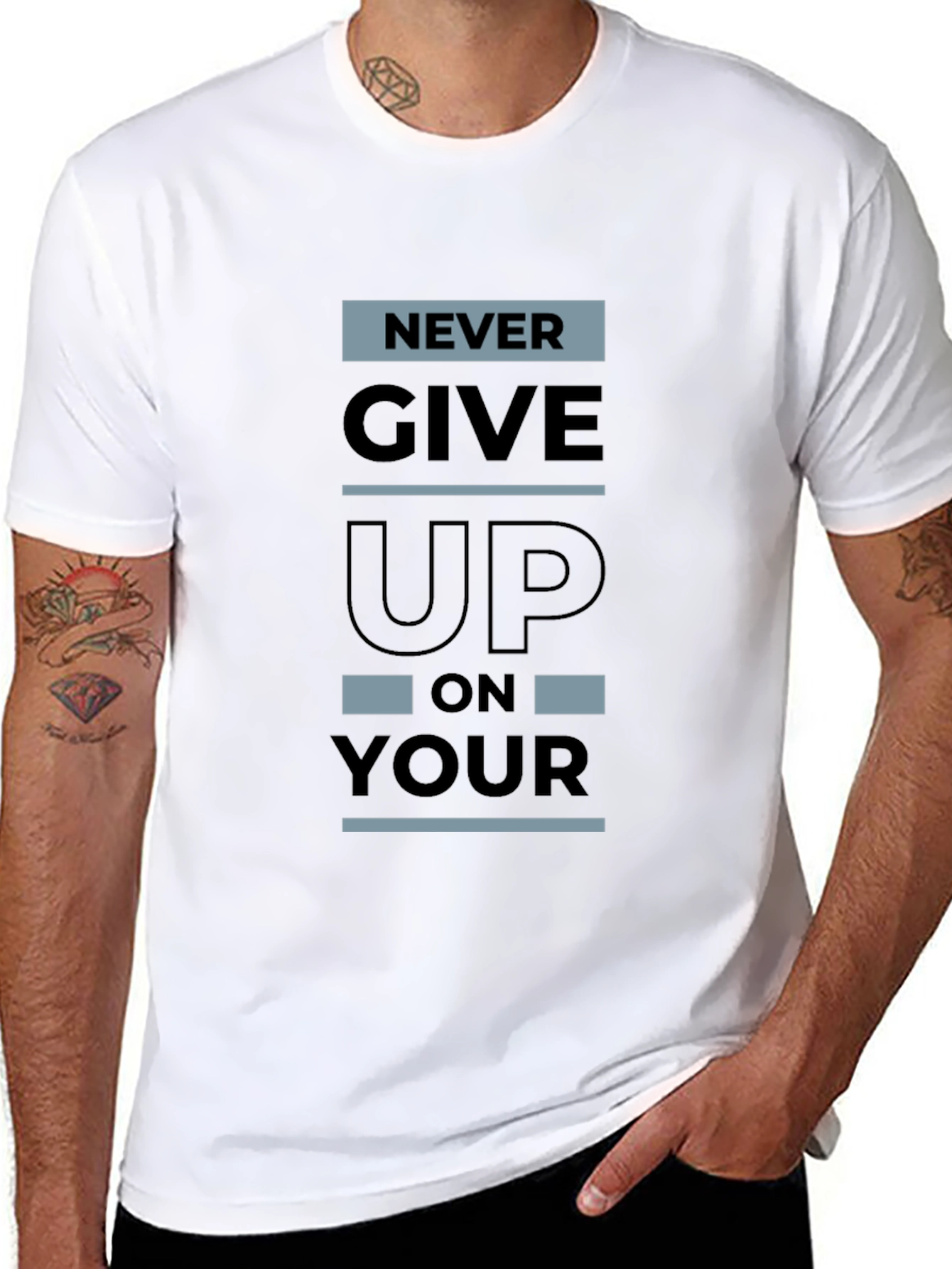 Motivational Black T-Shirt - Never Give Up On Your