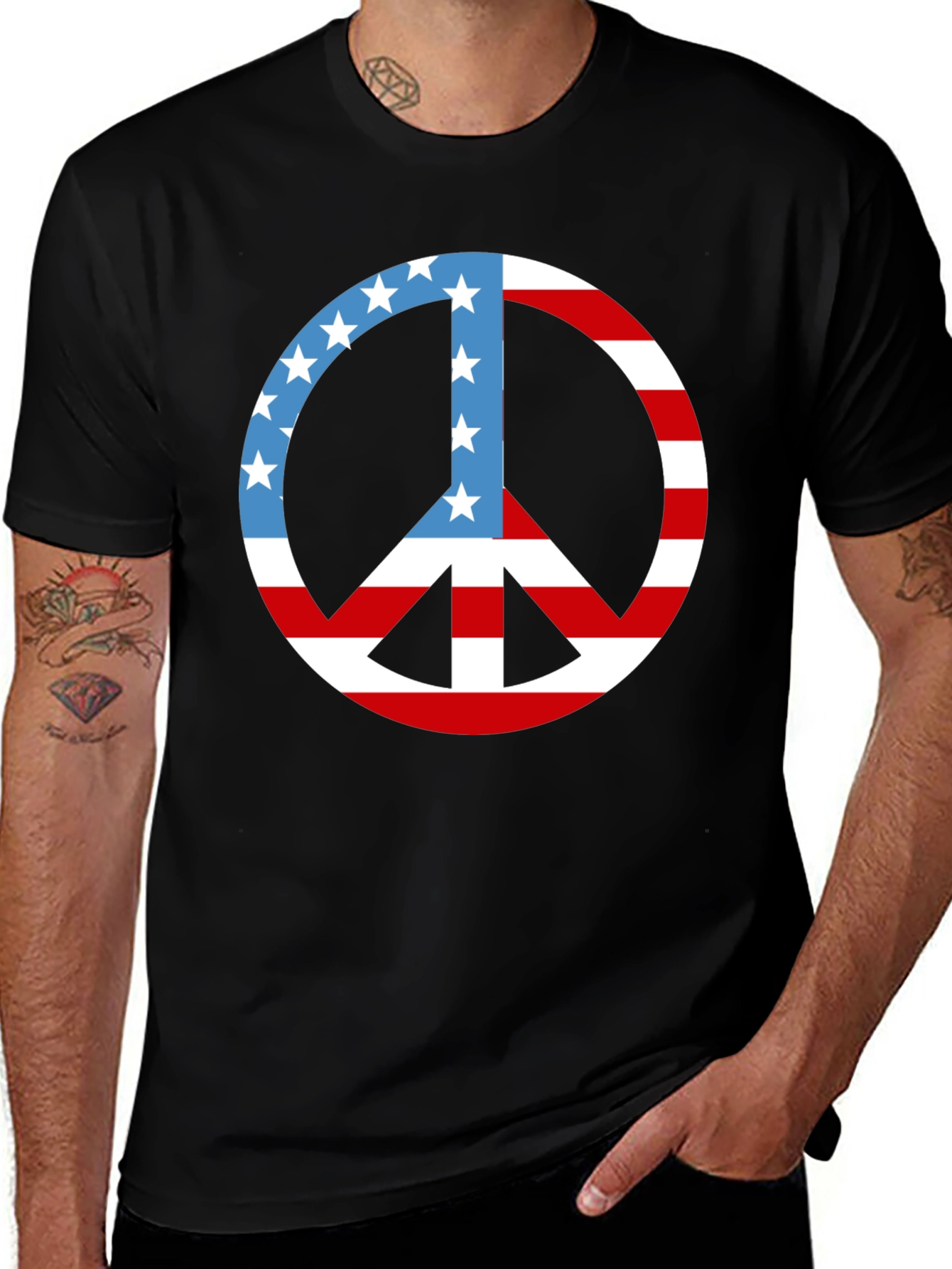 Patriotic Peace Sign T-Shirt: Stars & Stripes Design