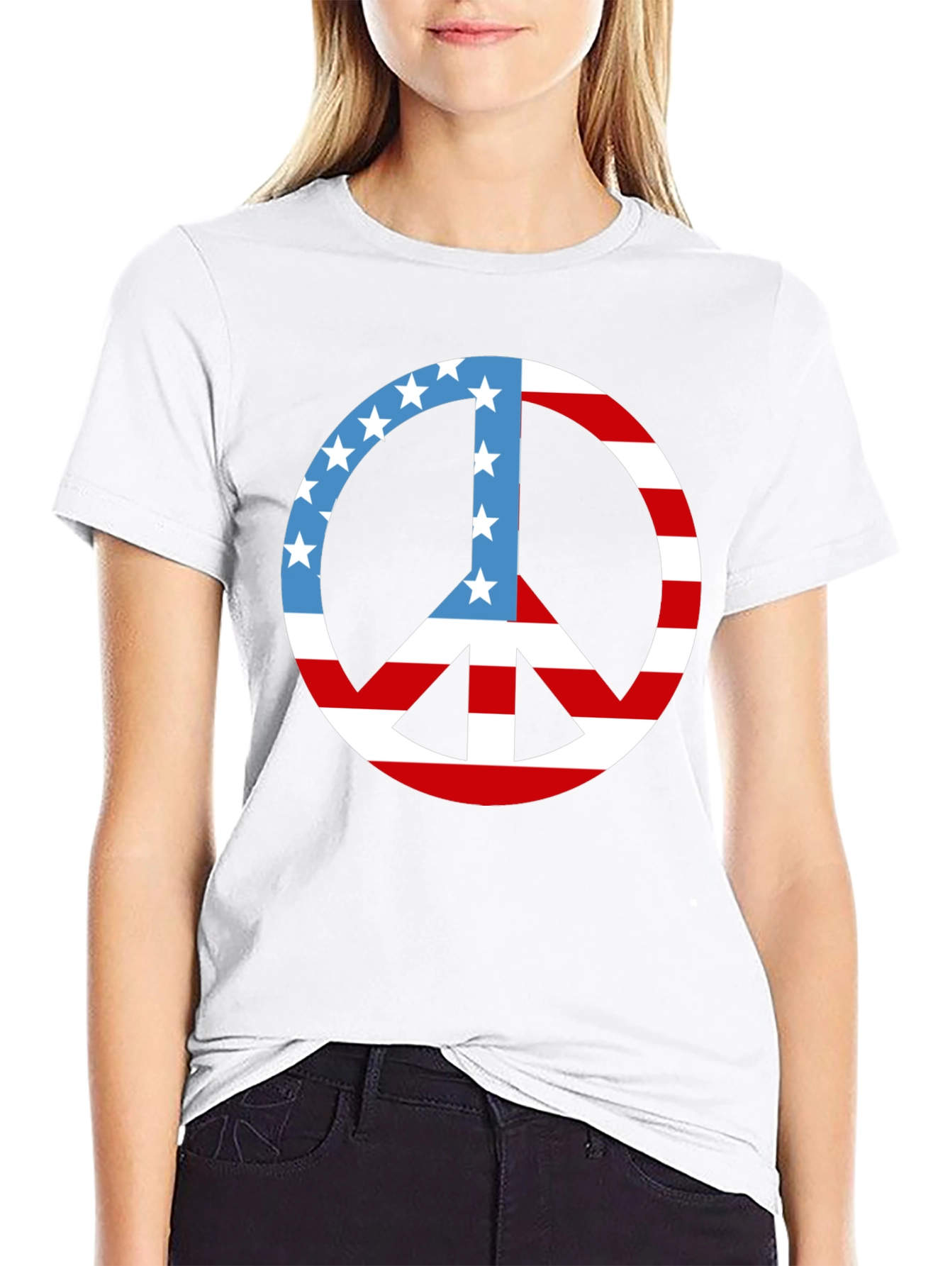 Patriotic Peace Sign T-Shirt: Stars & Stripes Design