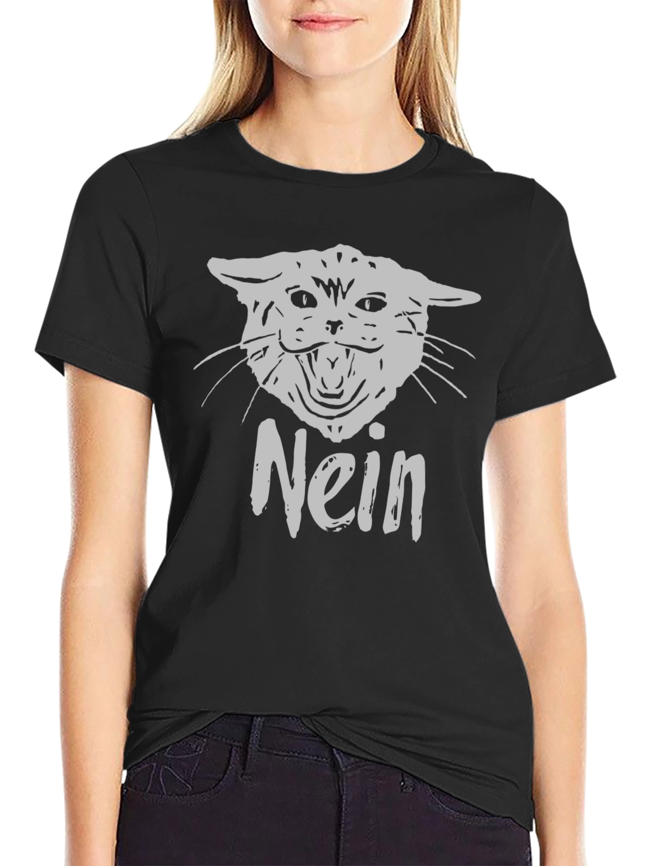 Nein Cat Graphic T-Shirt - Black Cotton Tee