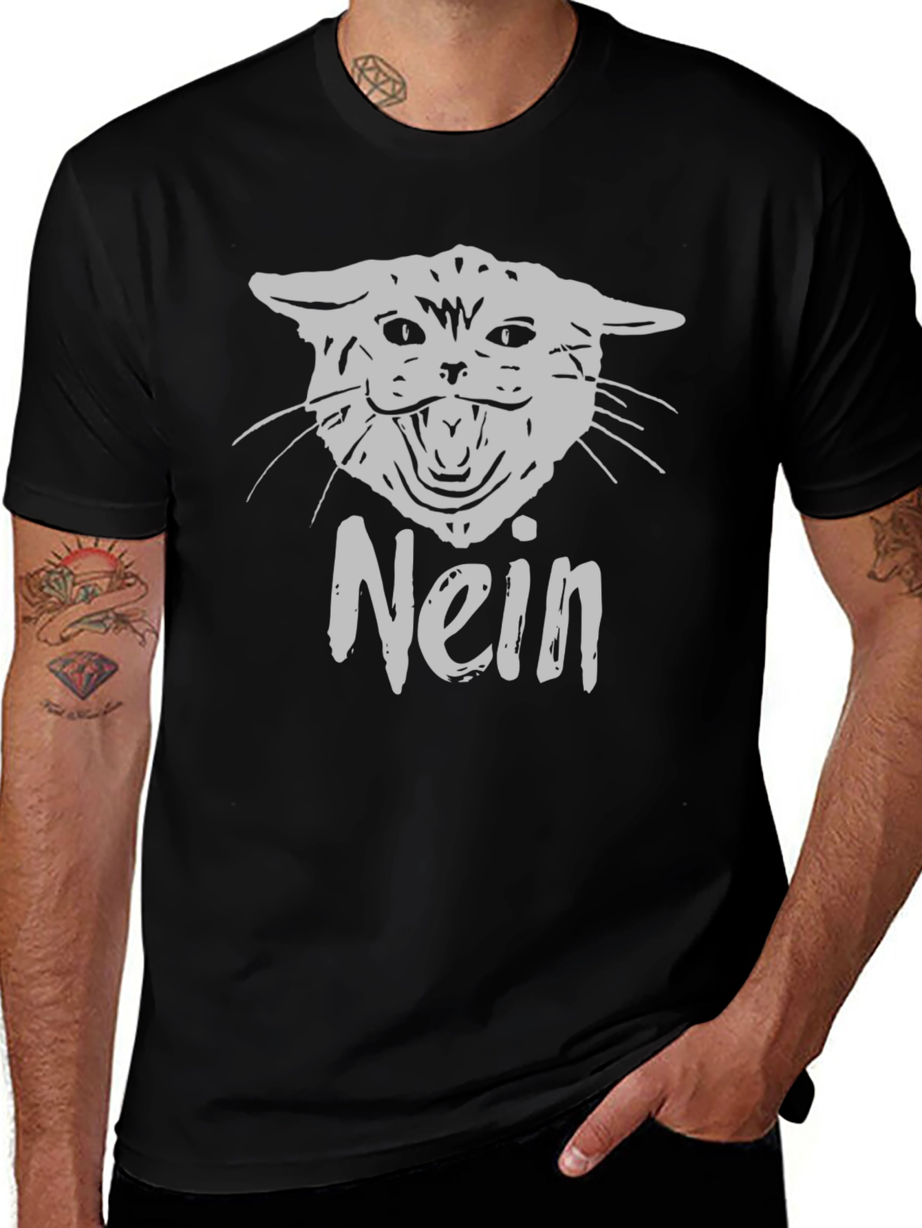 Nein Cat Graphic T-Shirt - Black Cotton Tee