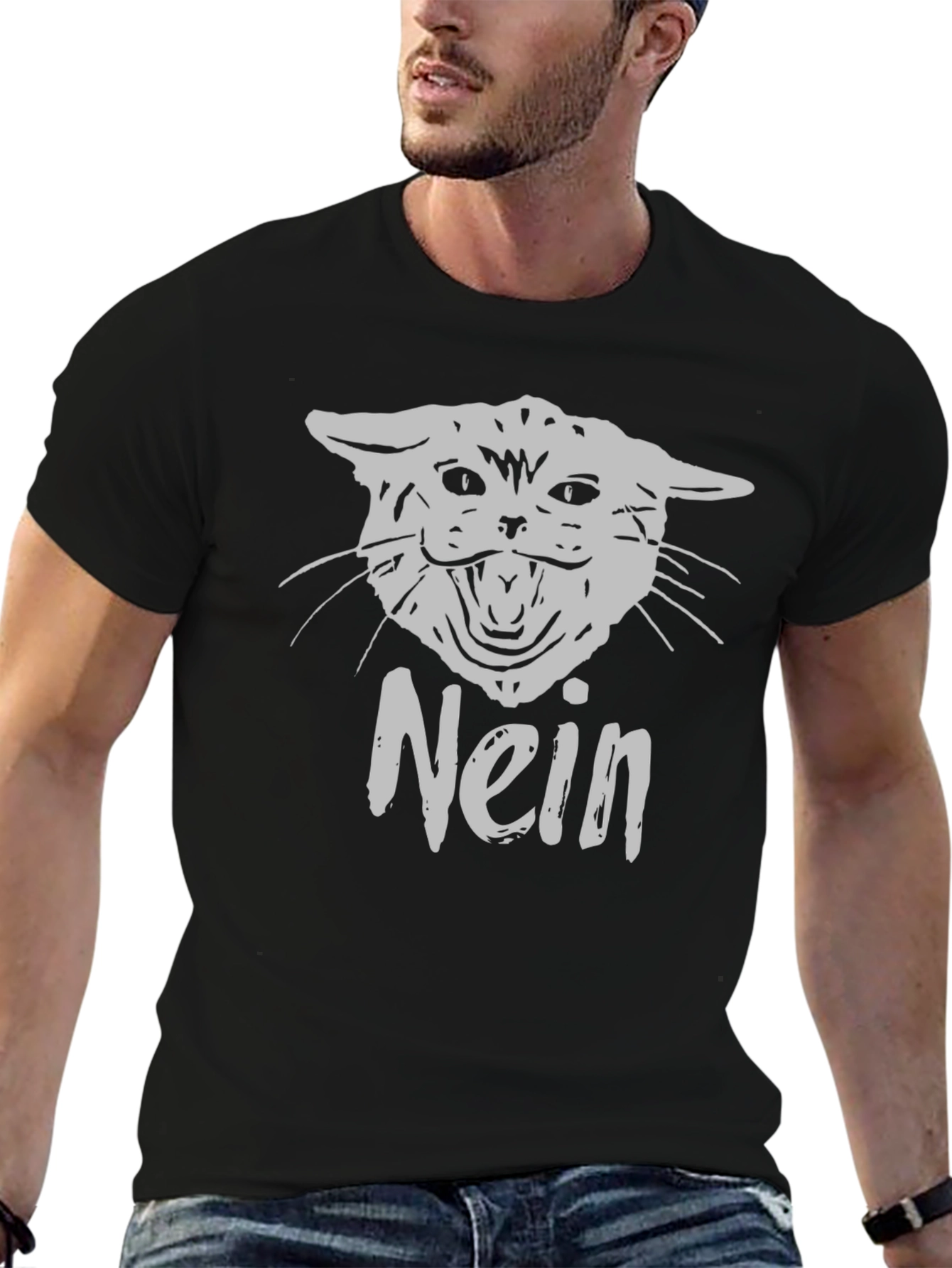 Nein Cat Graphic T-Shirt - Black Cotton Tee