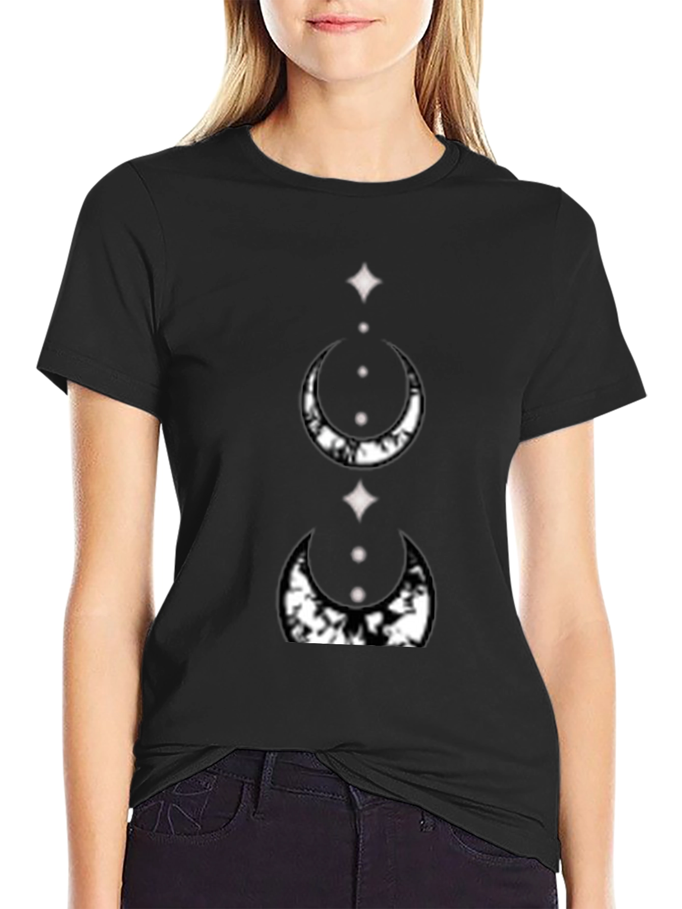 Mystic Moon Phase Graphic Tee - Black Cotton