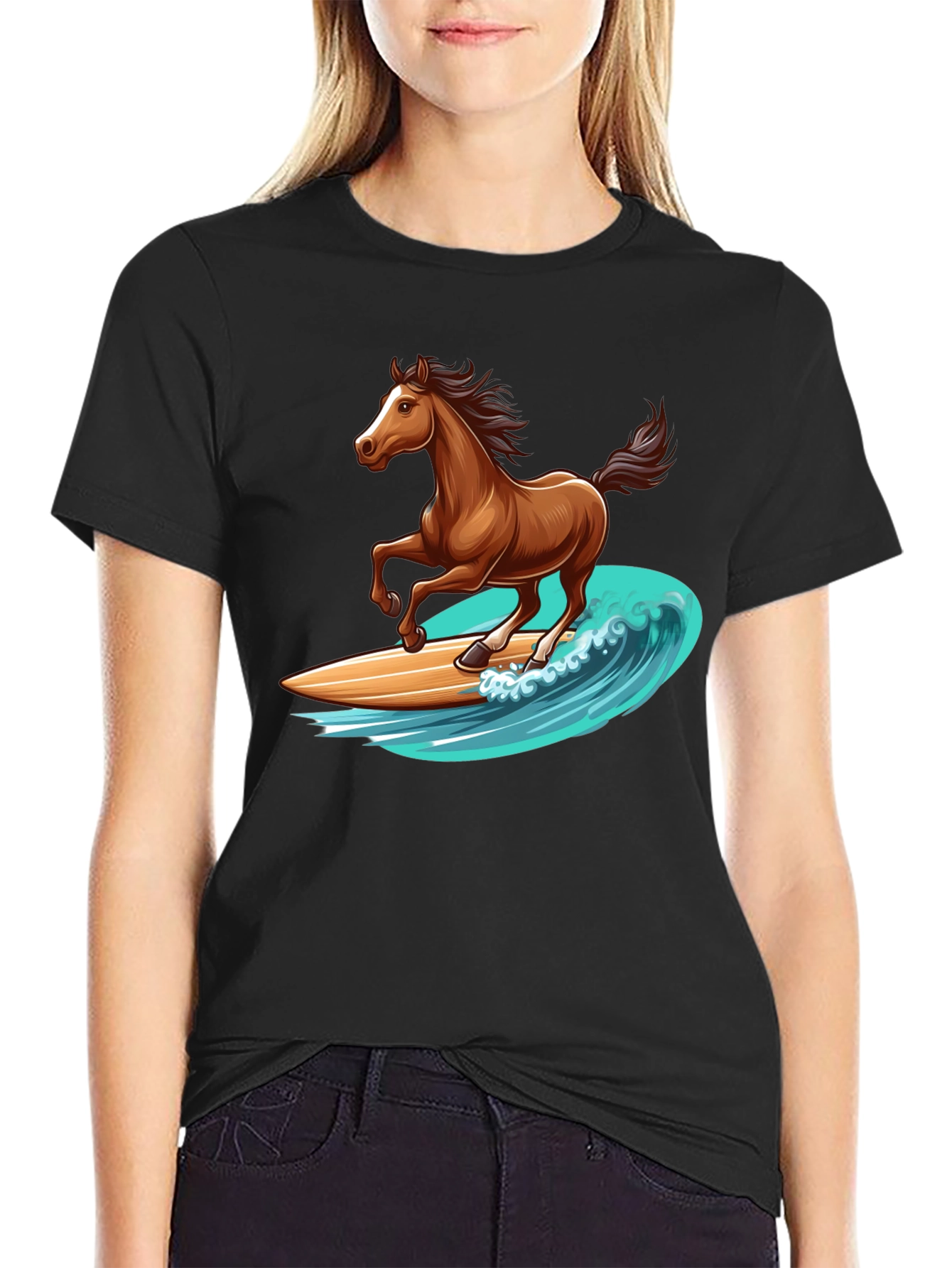 Horse Surfing Wave Graphic T-Shirt