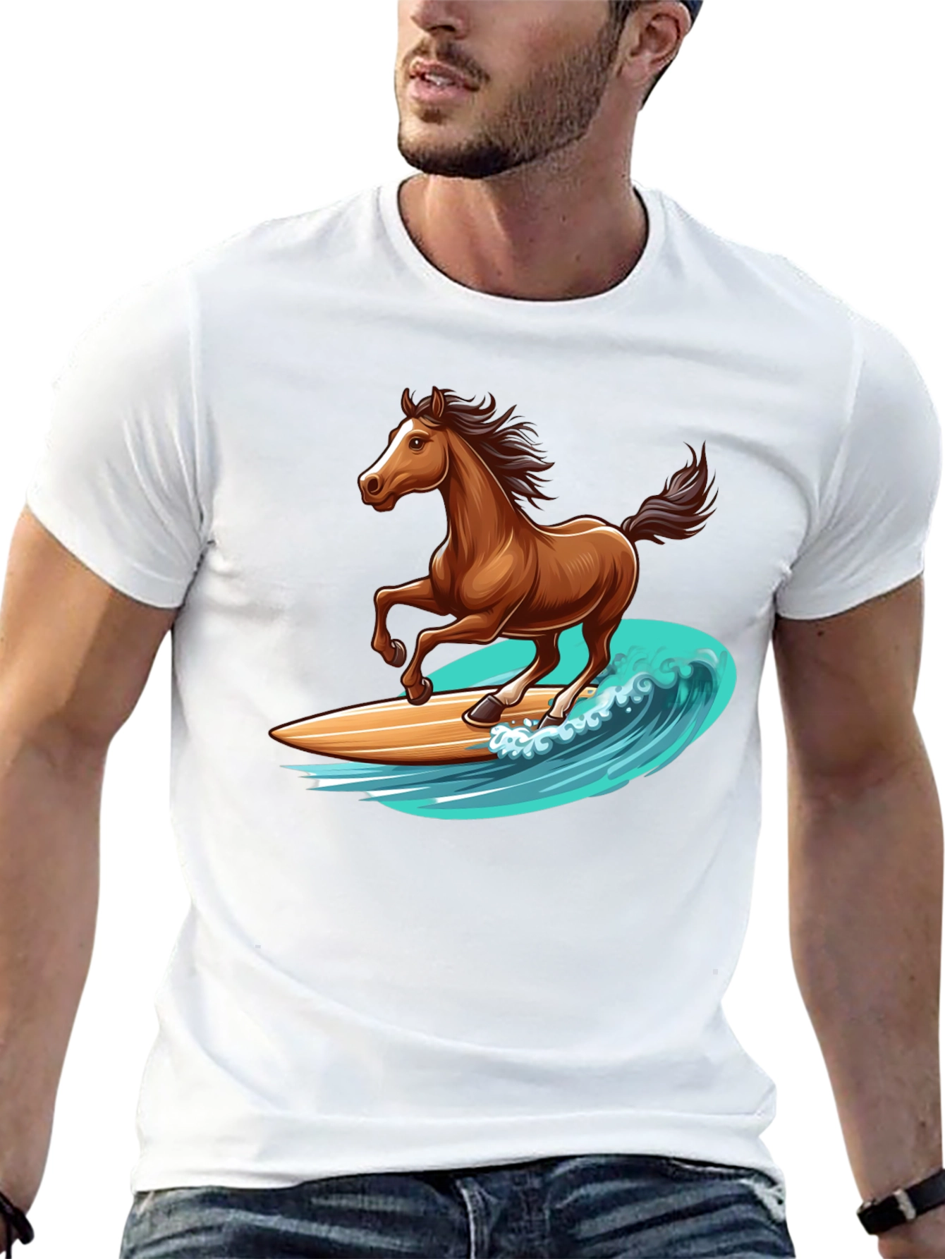 Horse Surfing Wave Graphic T-Shirt