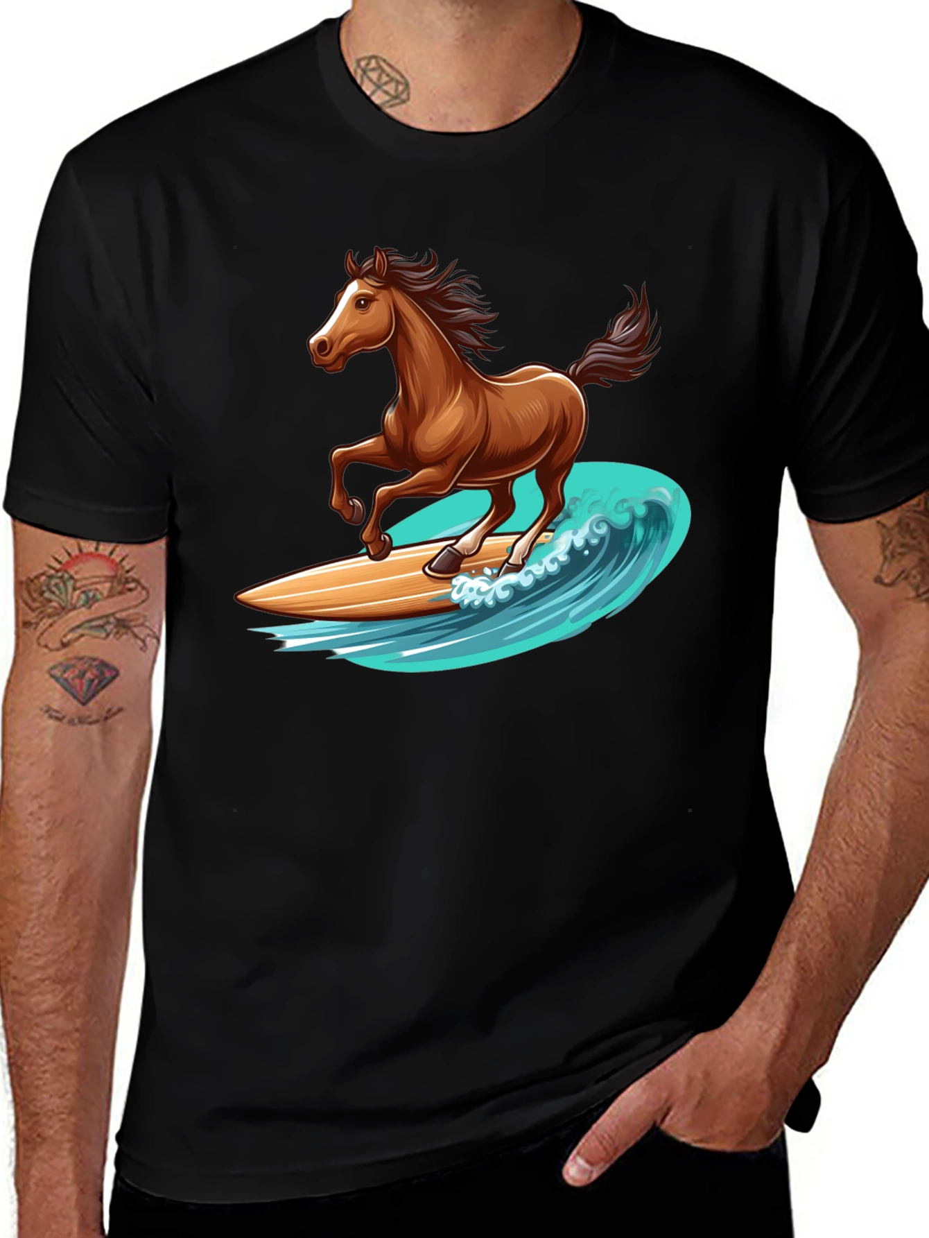 Horse Surfing Wave Graphic T-Shirt