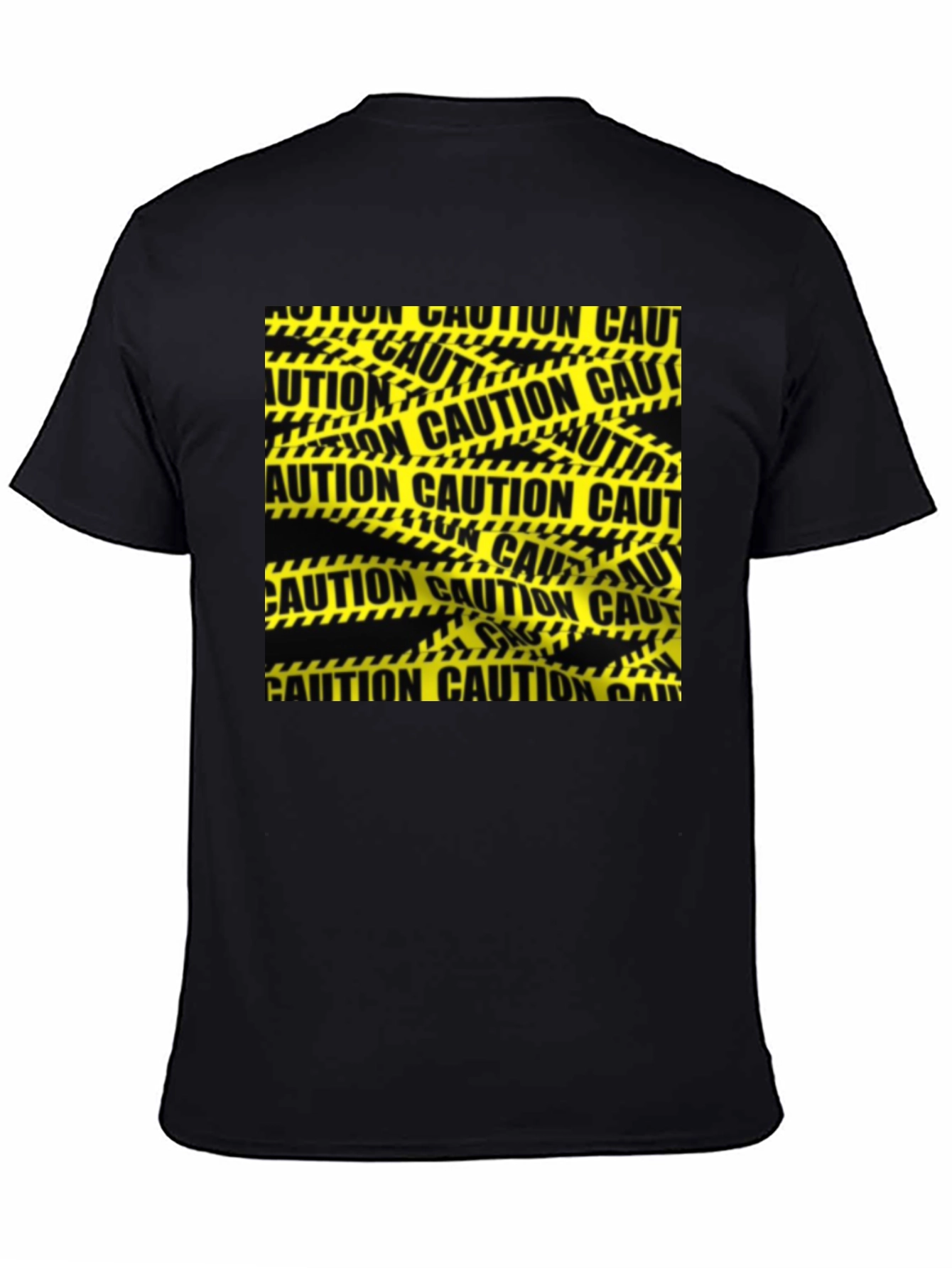 Caution Tape Graphic Tee - Black Cotton Casual T-Shirt