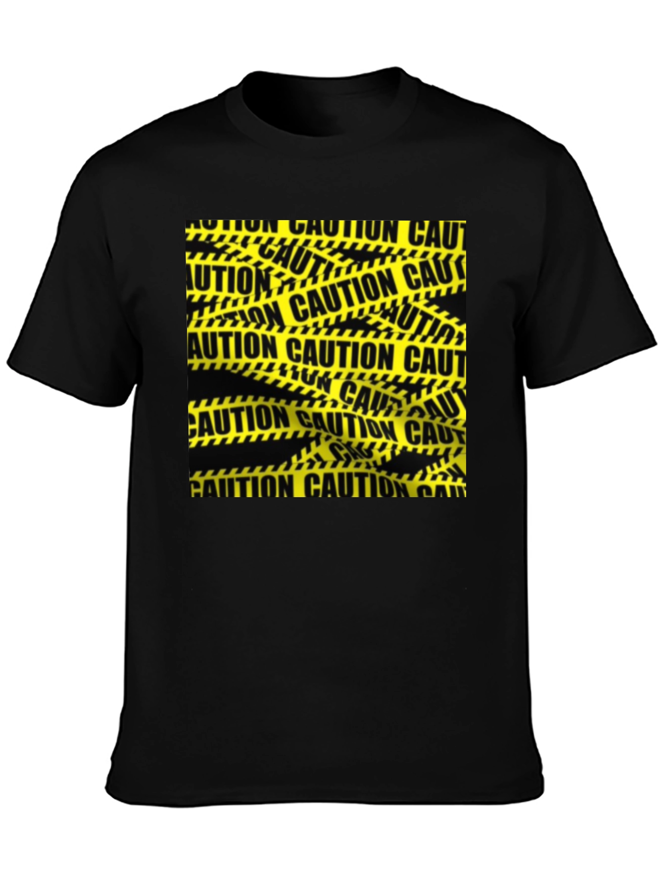 Caution Tape Graphic Tee - Black Cotton Casual T-Shirt