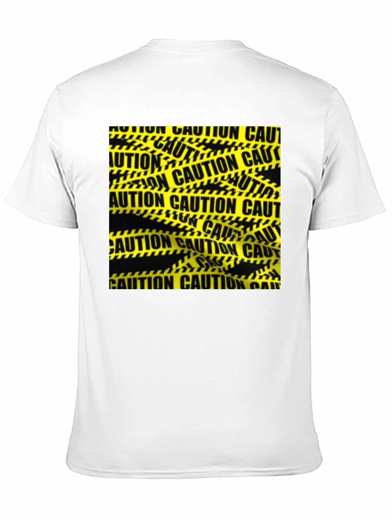 Caution Tape Graphic Tee - Black Cotton Casual T-Shirt