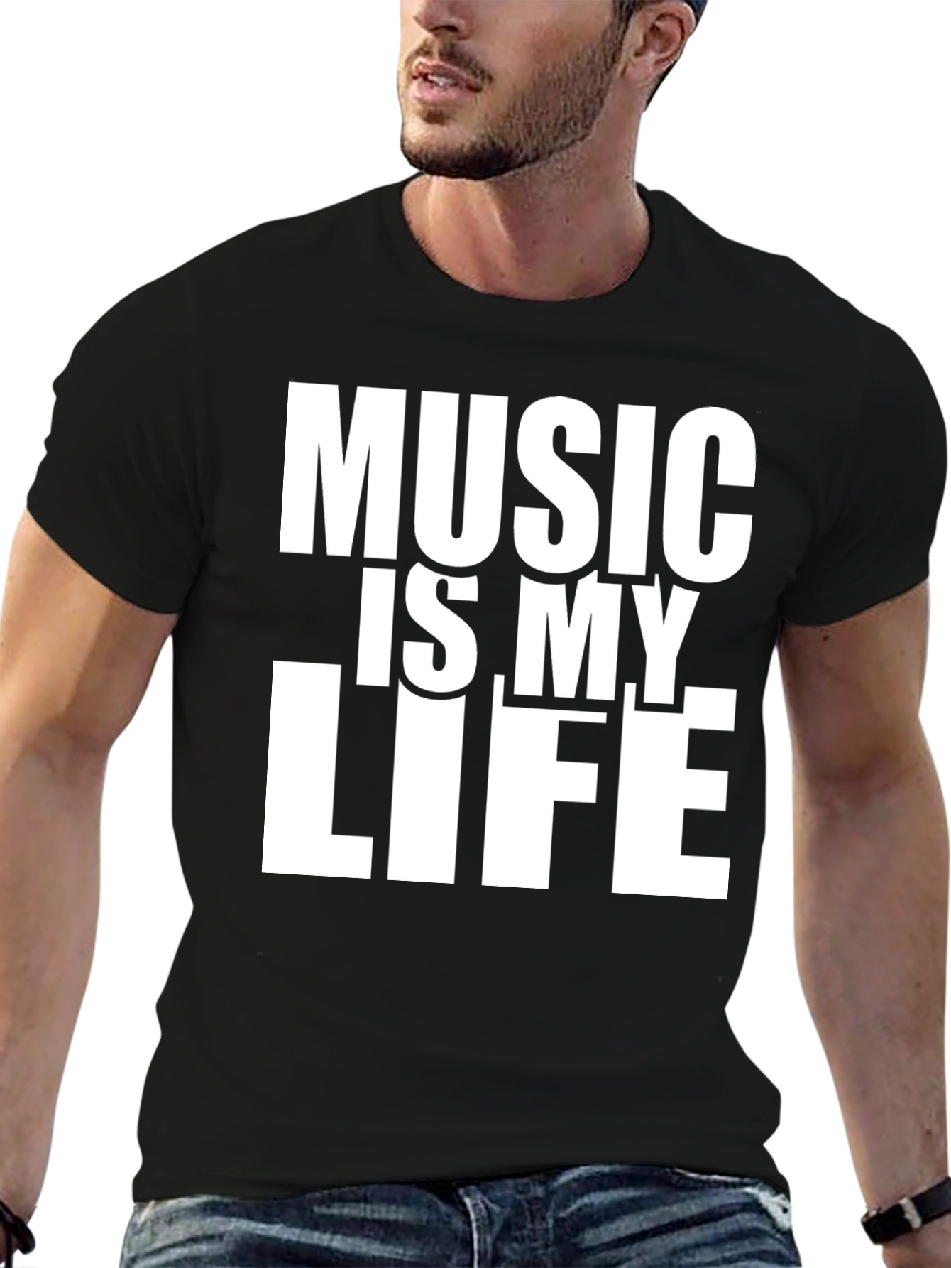 Music is My Life Black Graphic T-Shirt