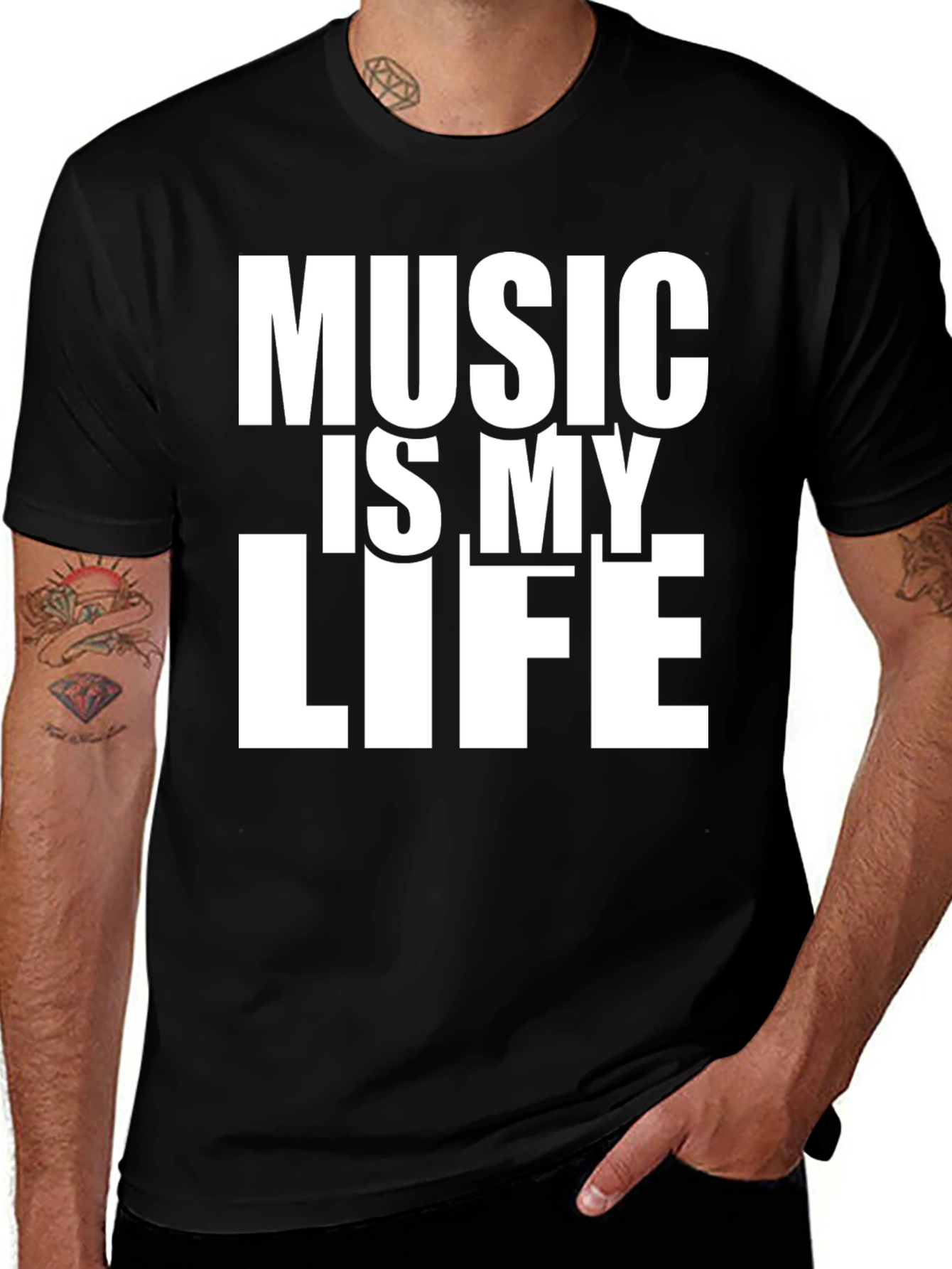 Music is My Life Black Graphic T-Shirt