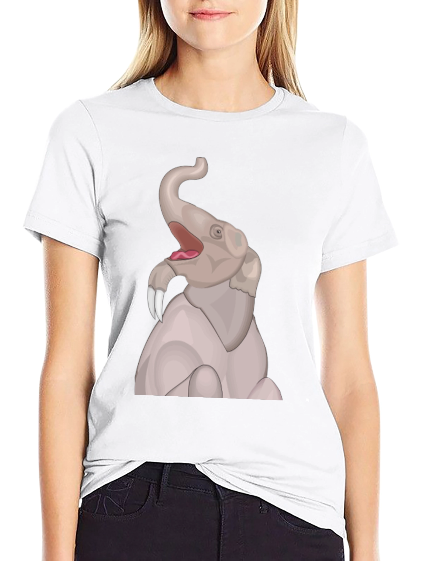 Elephant Cartoon Graphic T-Shirt - Black