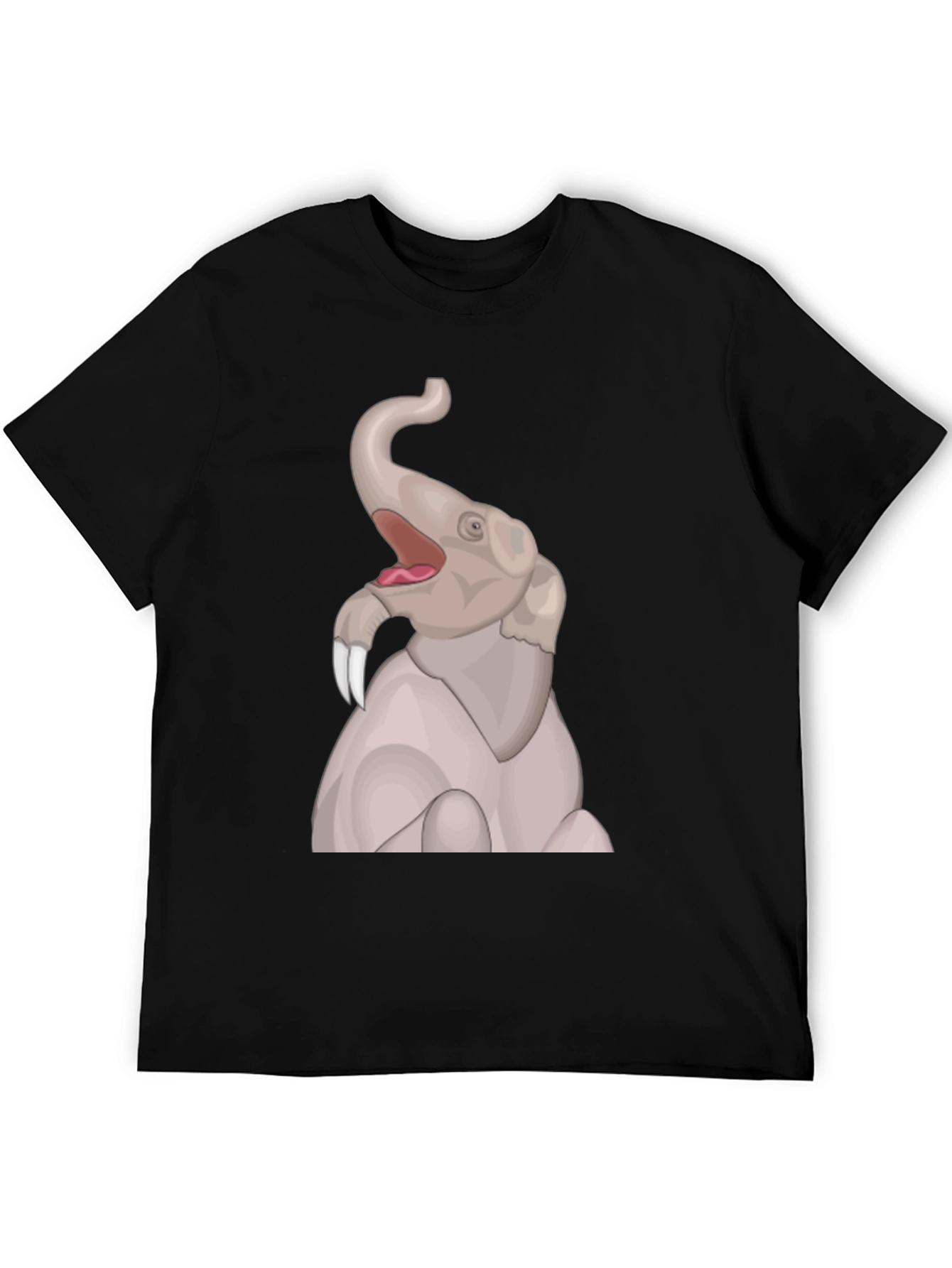 Elephant Cartoon Graphic T-Shirt - Black