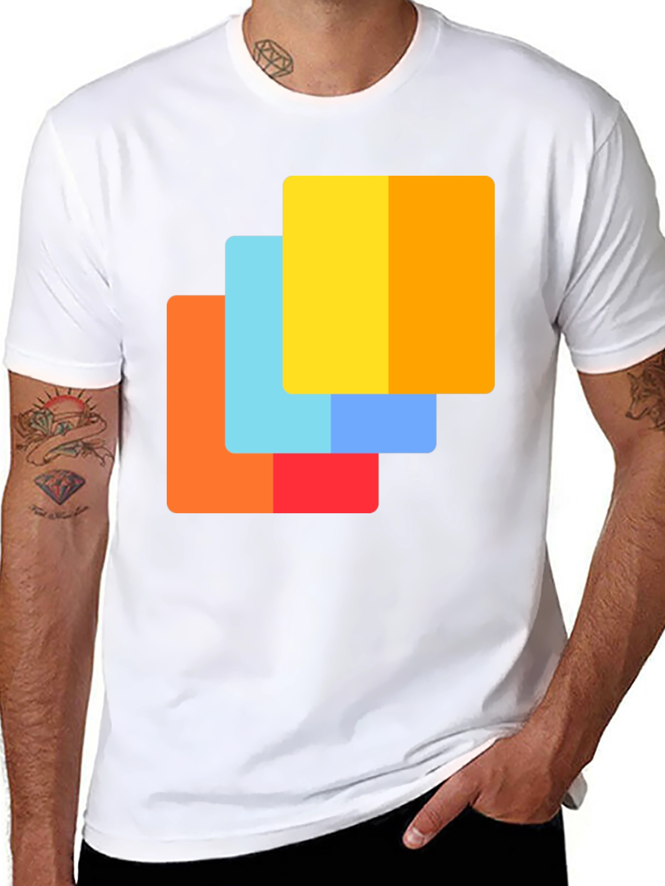 Abstract Squares Graphic Tee - Modern Casual Shirt