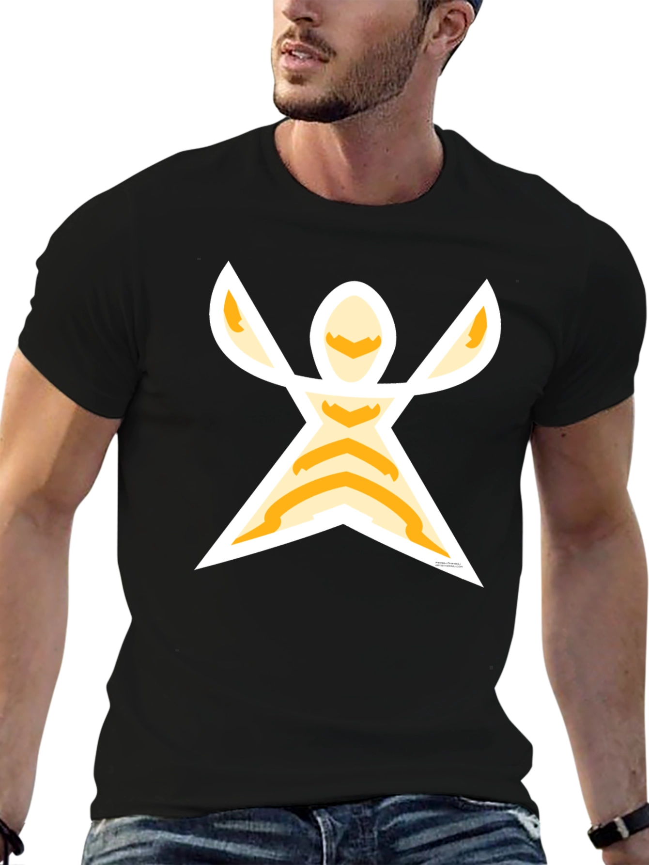 Graphic Tee: Abstract Figure Print Black