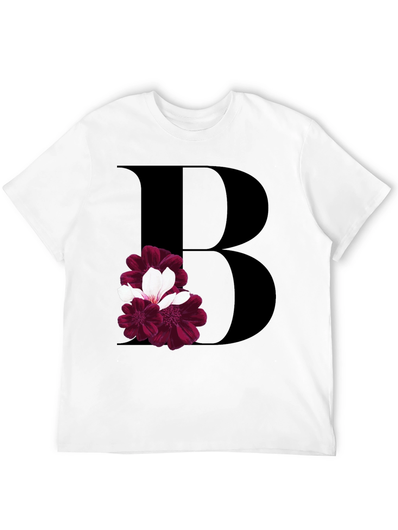 Floral Initial B Black T-Shirt