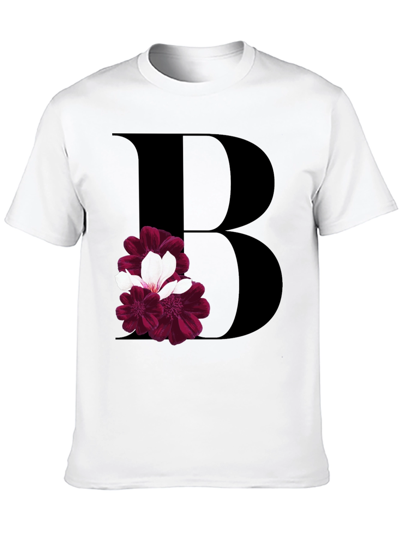 Floral Initial B Black T-Shirt
