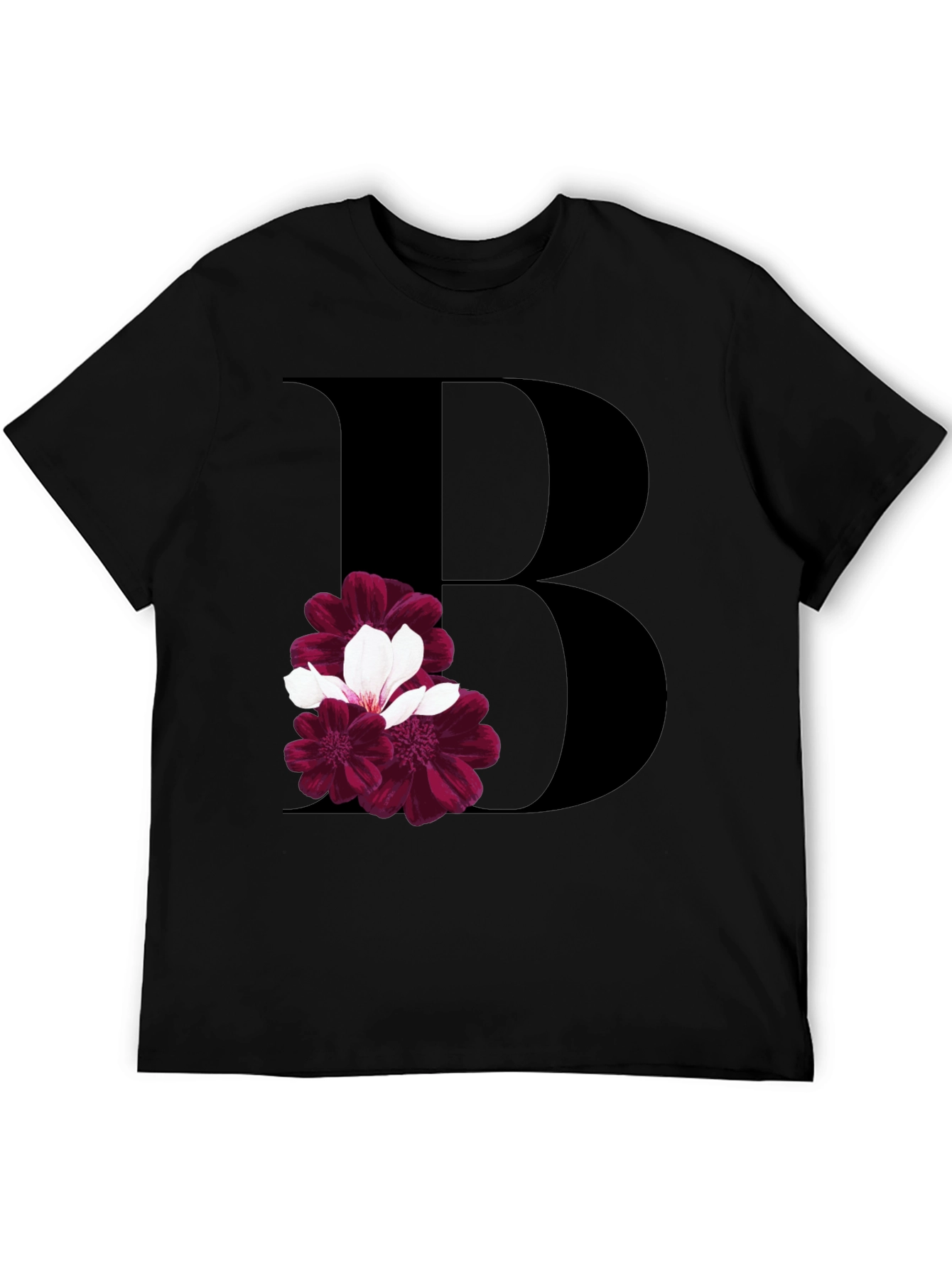 Floral Initial B Black T-Shirt