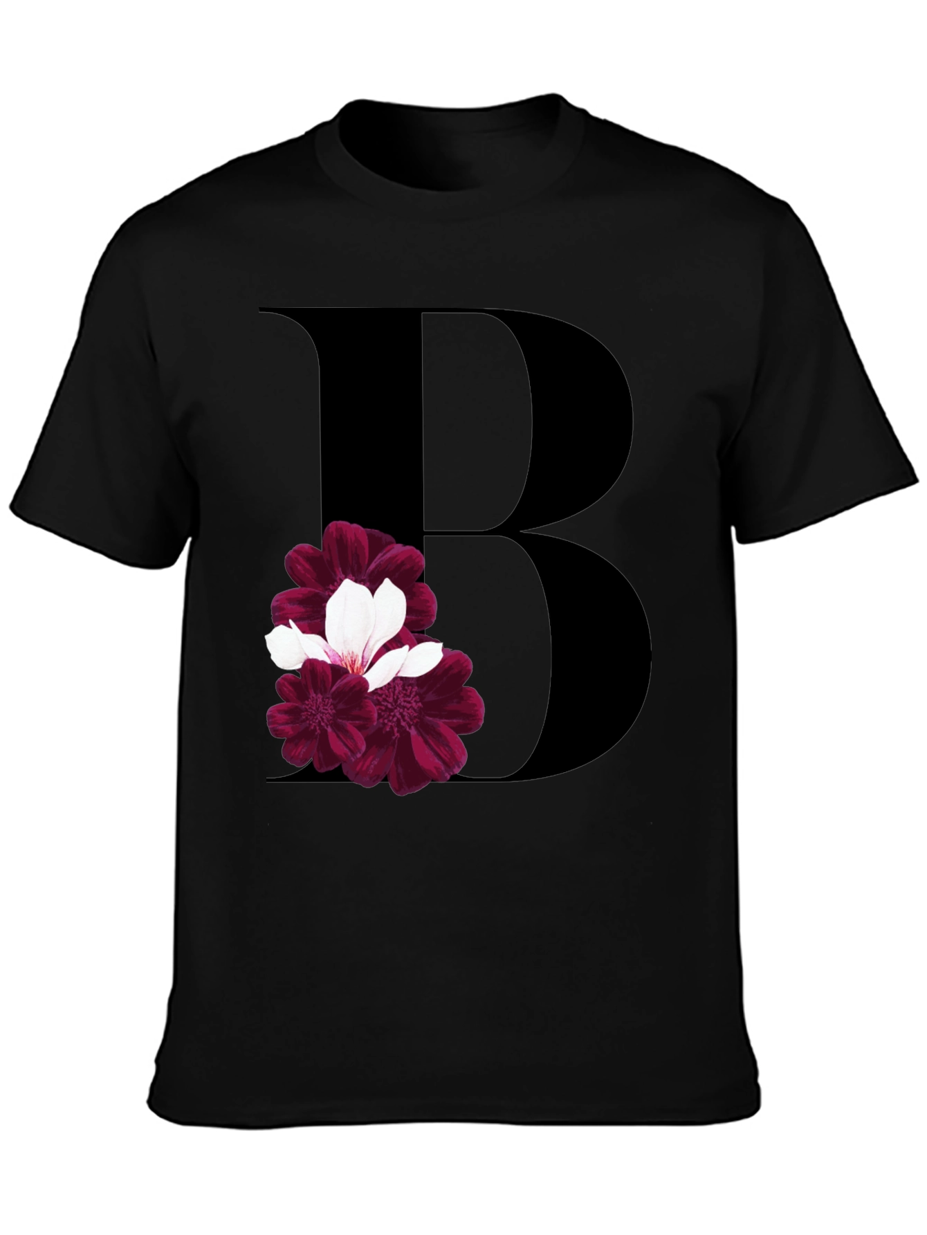 Floral Initial B Black T-Shirt