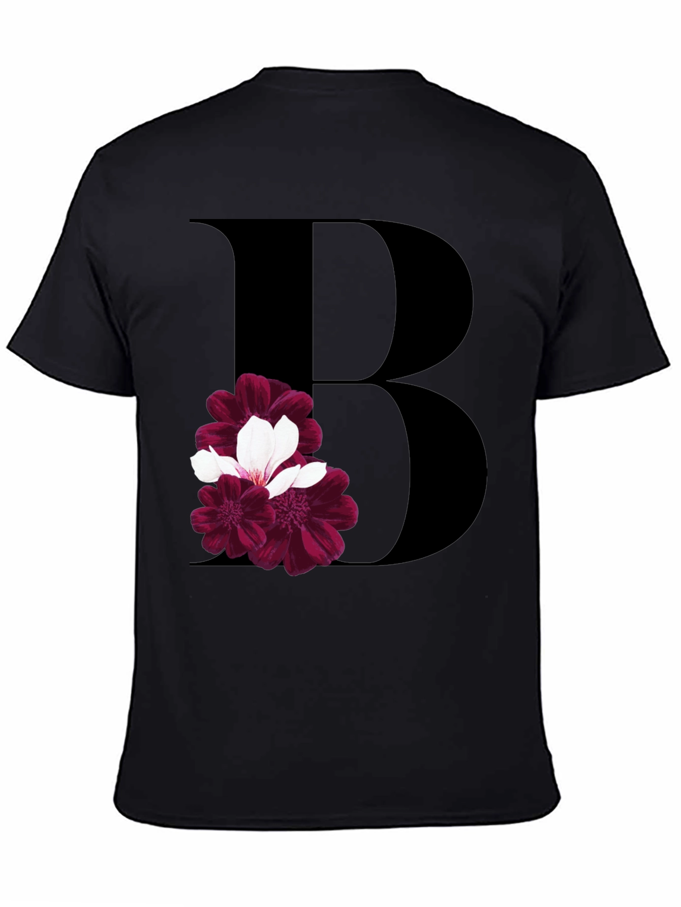 Floral Initial B Black T-Shirt