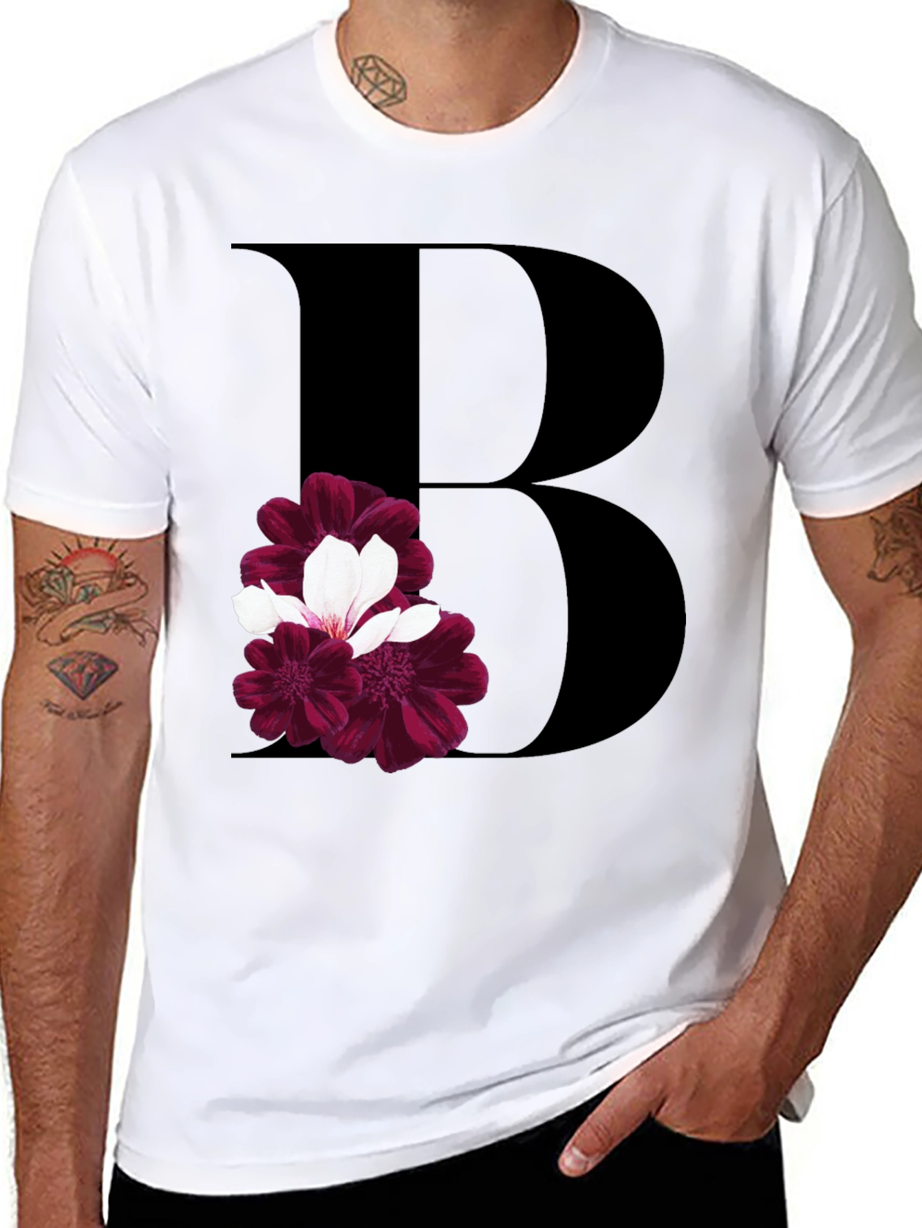 Floral Initial B Black T-Shirt