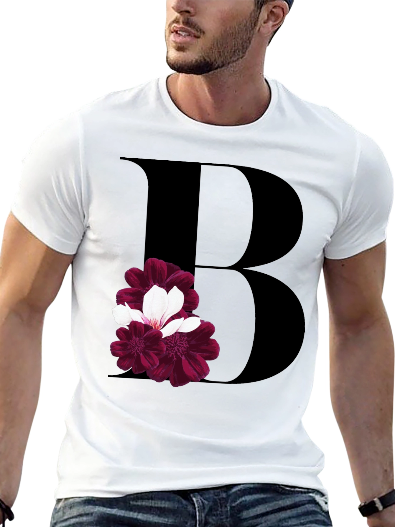 Floral Initial B Black T-Shirt