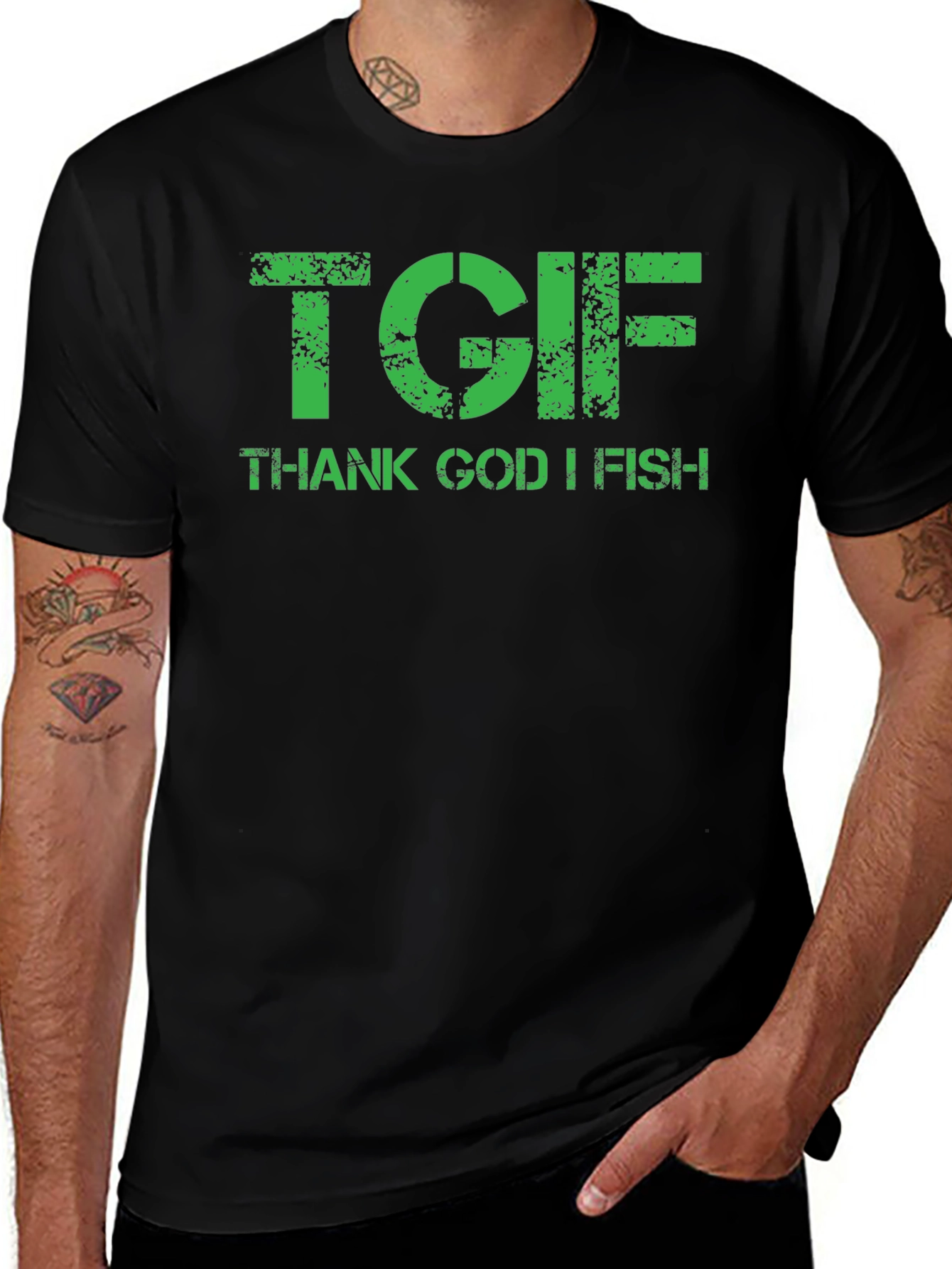 Thank God I Fish T-Shirt - Green Print