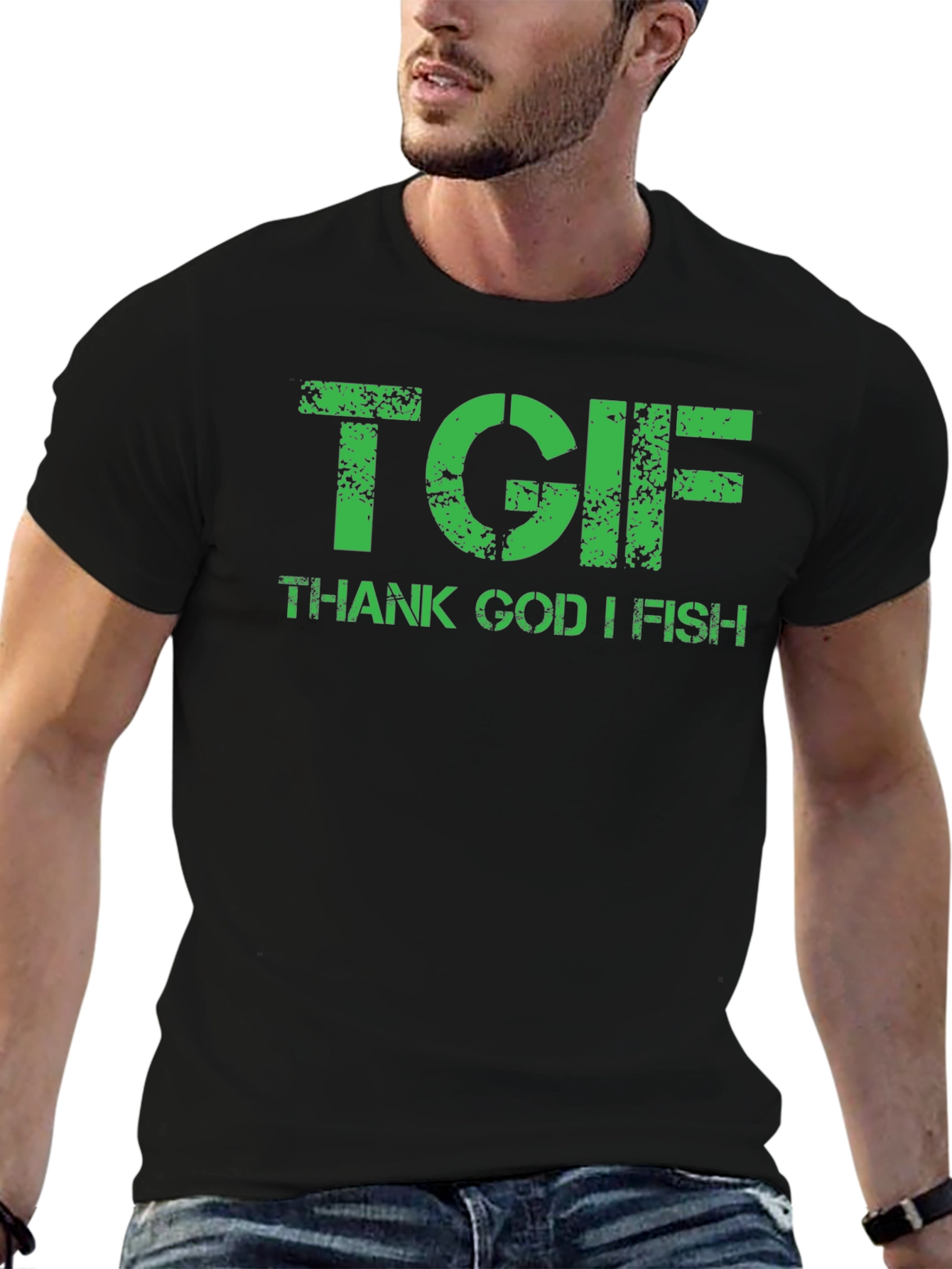 Thank God I Fish T-Shirt - Green Print
