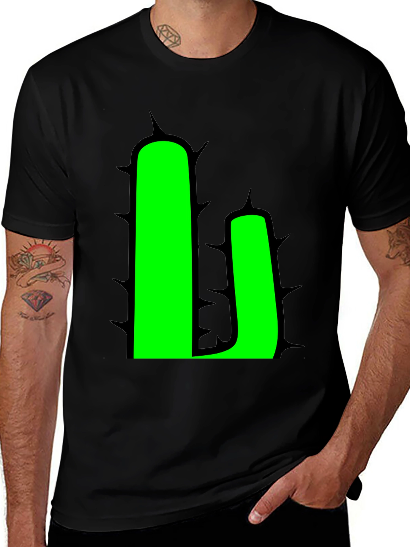 Cactus Graphic T-Shirt - Black - Novelty Design