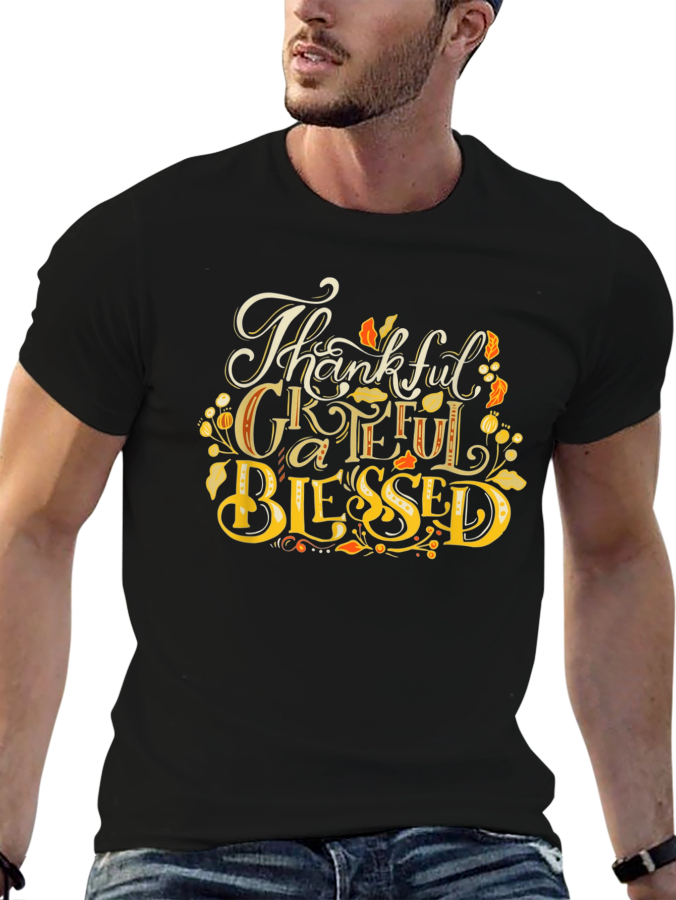 Thankful Grateful Blessed Black T-Shirt