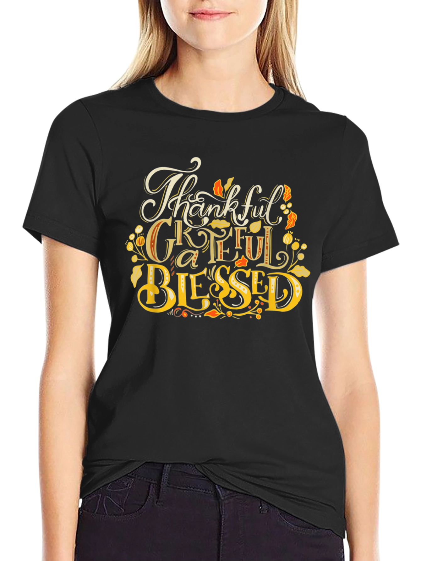 Thankful Grateful Blessed Black T-Shirt