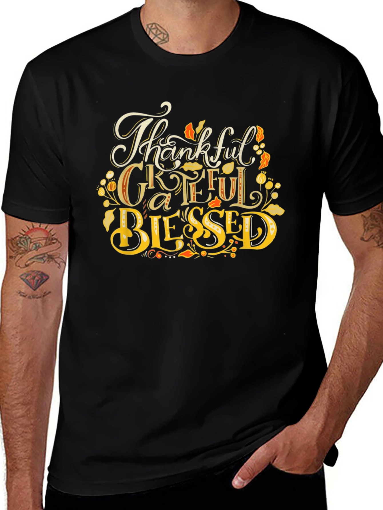 Thankful Grateful Blessed Black T-Shirt
