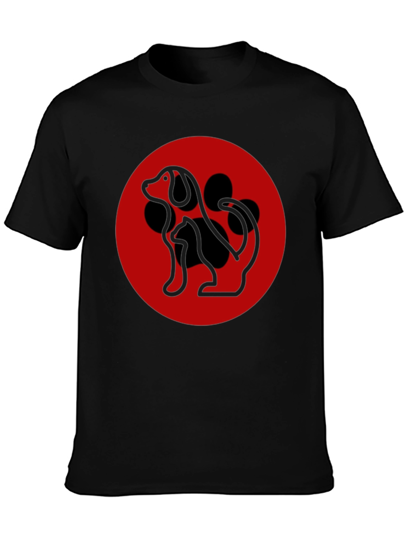Dog Silhouette Graphic Tee - Black Casual T-Shirt