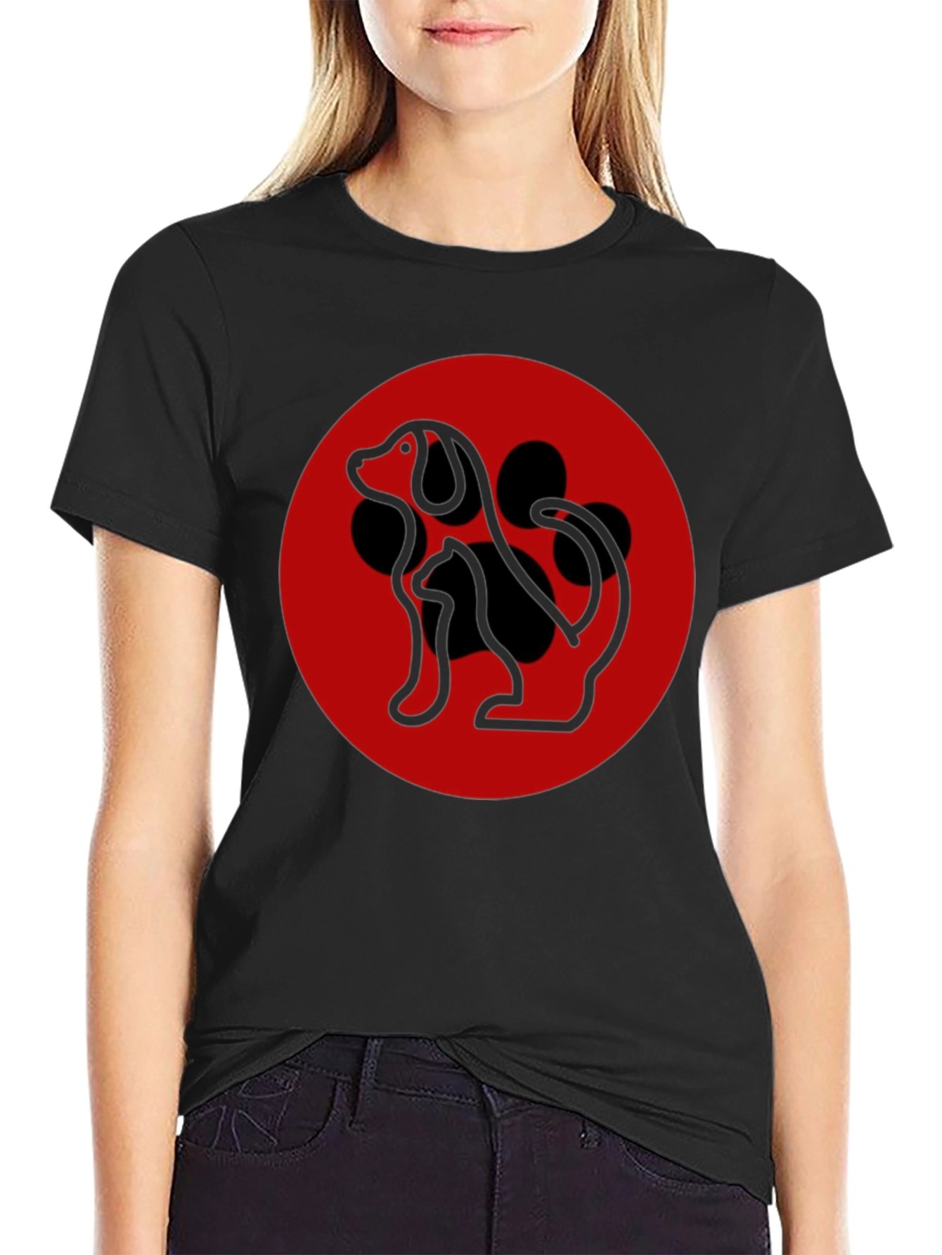 Dog Silhouette Graphic Tee - Black Casual T-Shirt