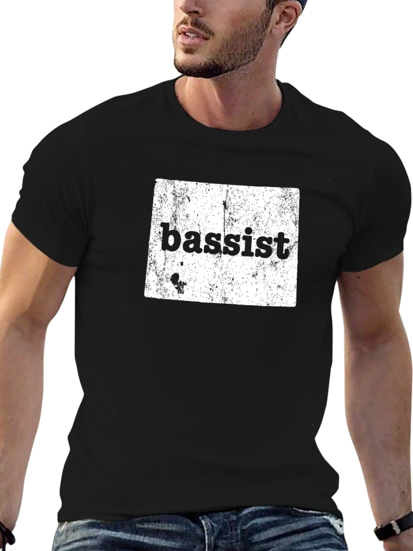 Bassist Distressed Graphic Tee - Black Cotton T-Shirt