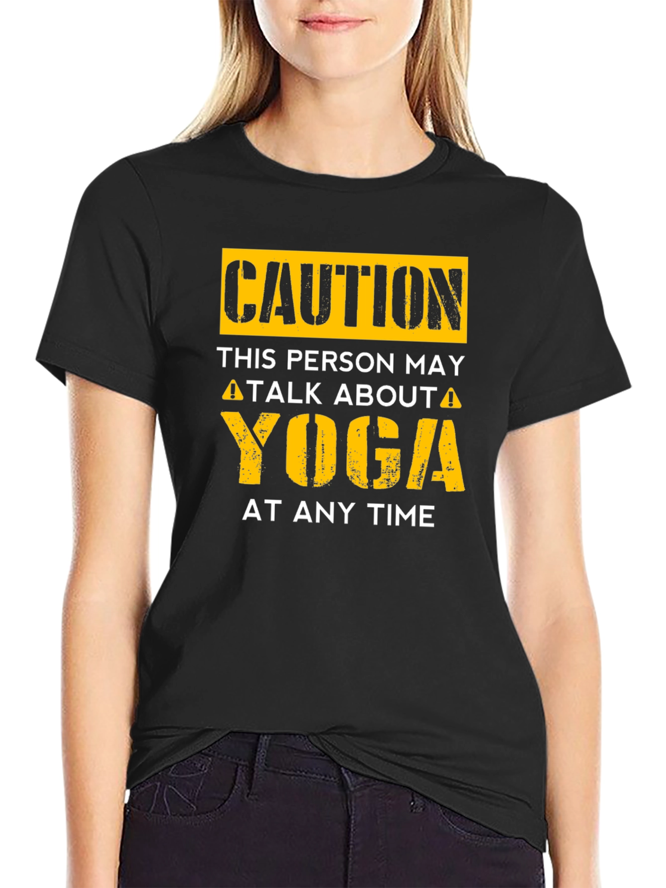 Caution Yoga Humor Graphic Tee