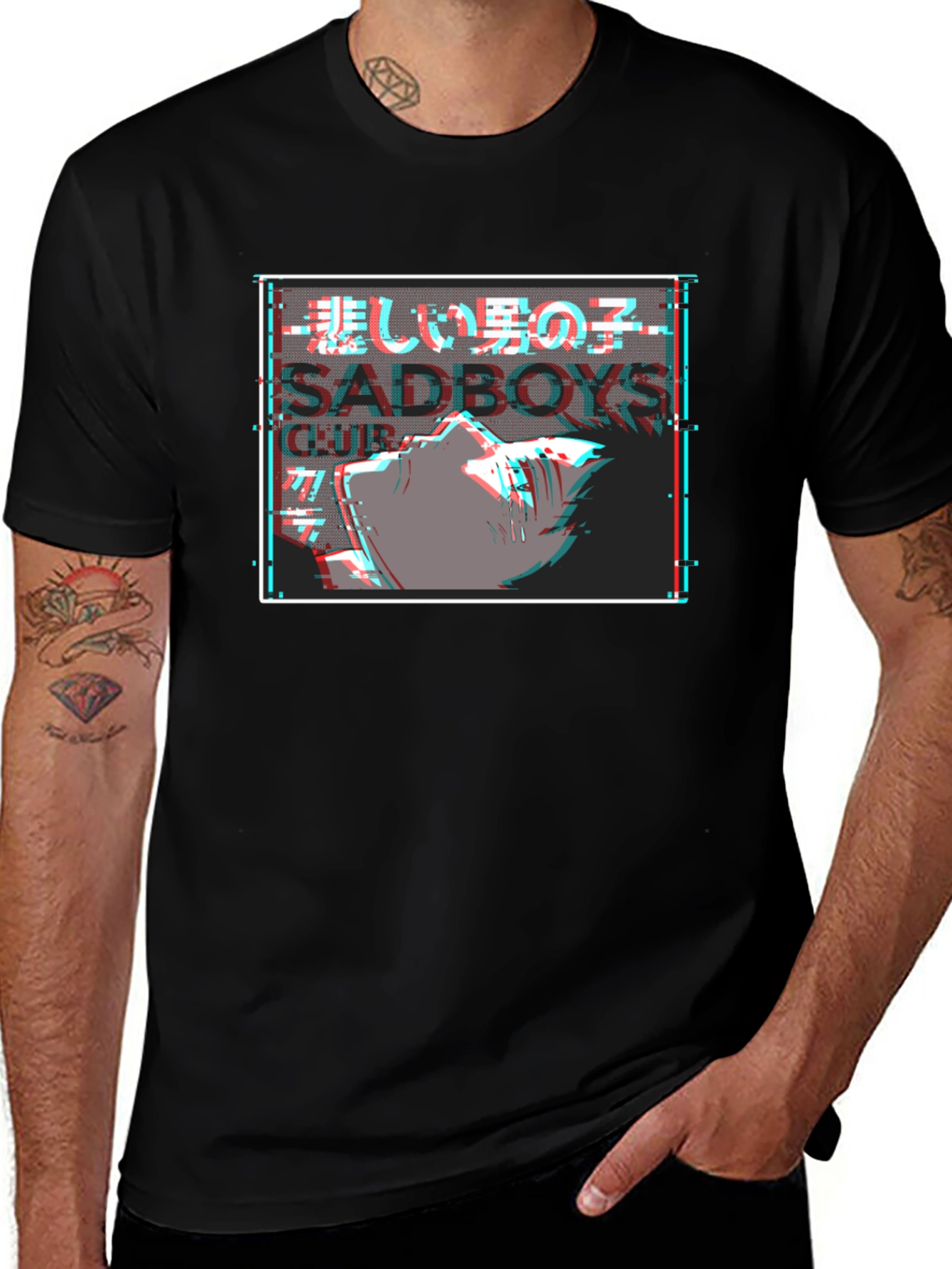Sadboys Club Graphic Tee - Glitch Anime Design
