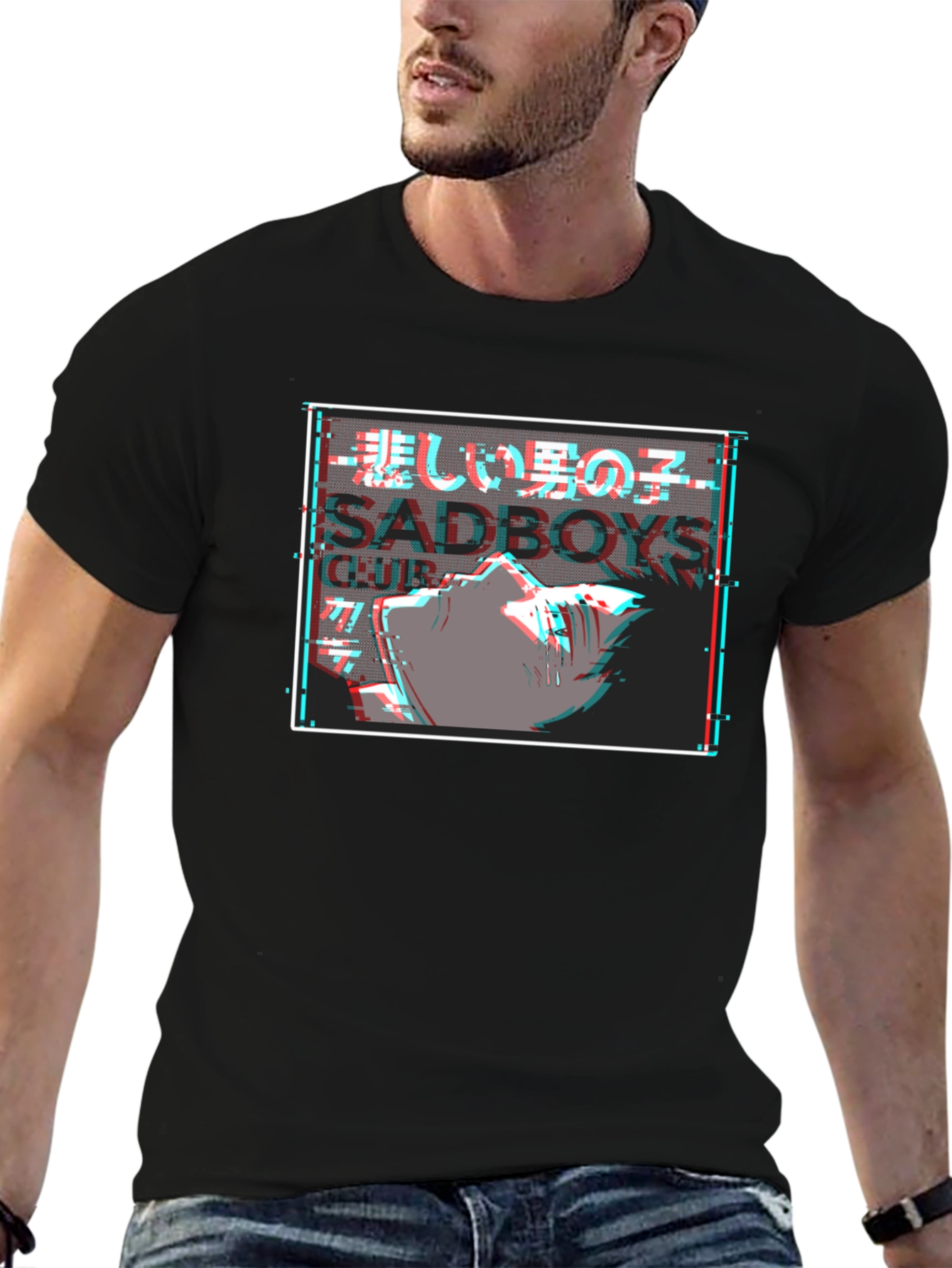 Sadboys Club Graphic Tee - Glitch Anime Design